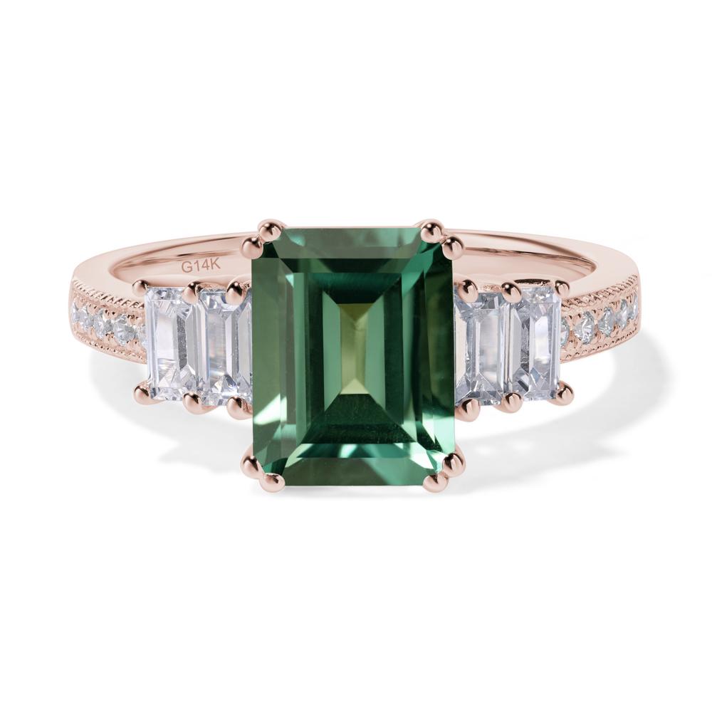 Emerald Cut Green Sapphire Art Deco Milgrain Ring - LUO Jewelry #metal_14k rose gold