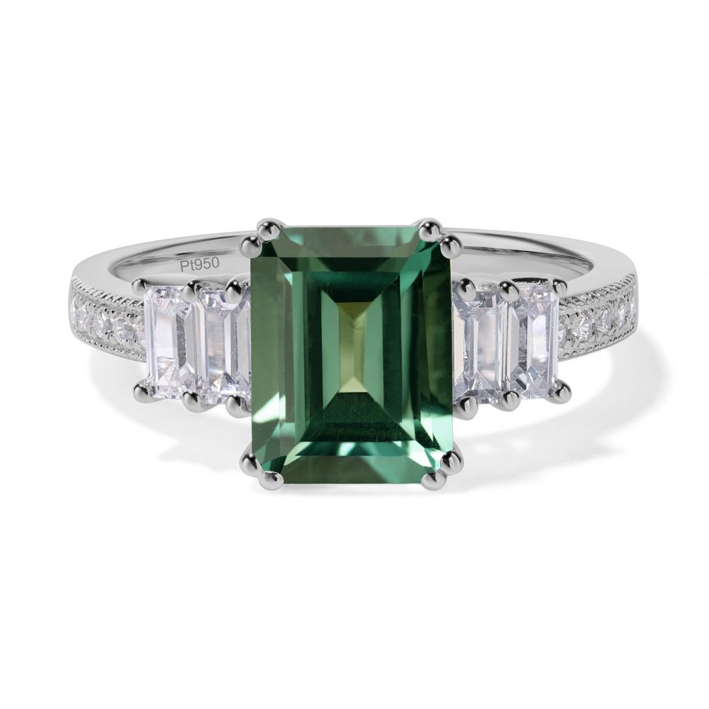 Emerald Cut Green Sapphire Art Deco Milgrain Ring - LUO Jewelry #metal_platinum