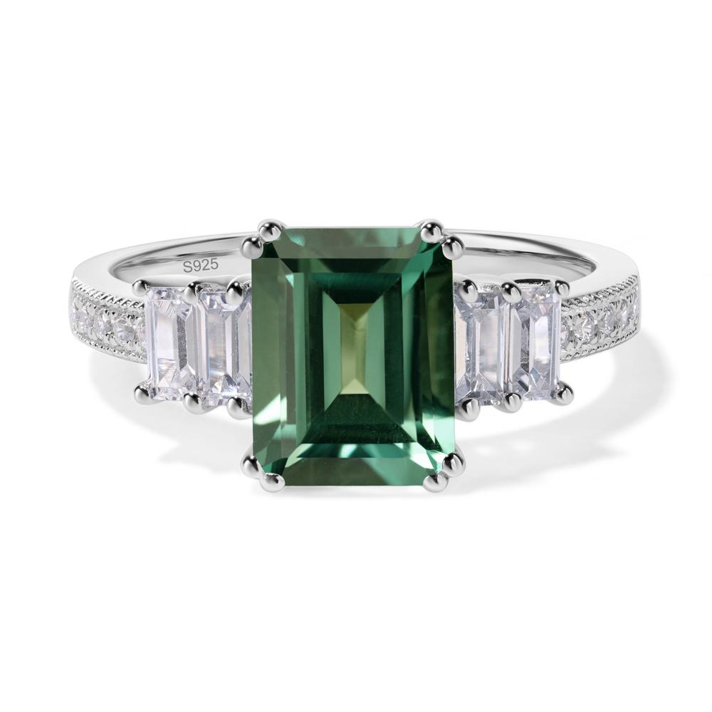 Emerald Cut Green Sapphire Art Deco Milgrain Ring - LUO Jewelry #metal_sterling silver