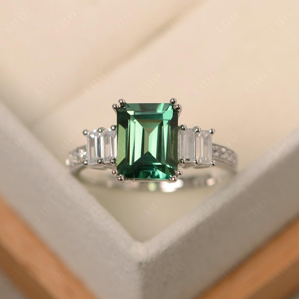 Emerald Cut Green Sapphire Art Deco Milgrain Ring - LUO Jewelry