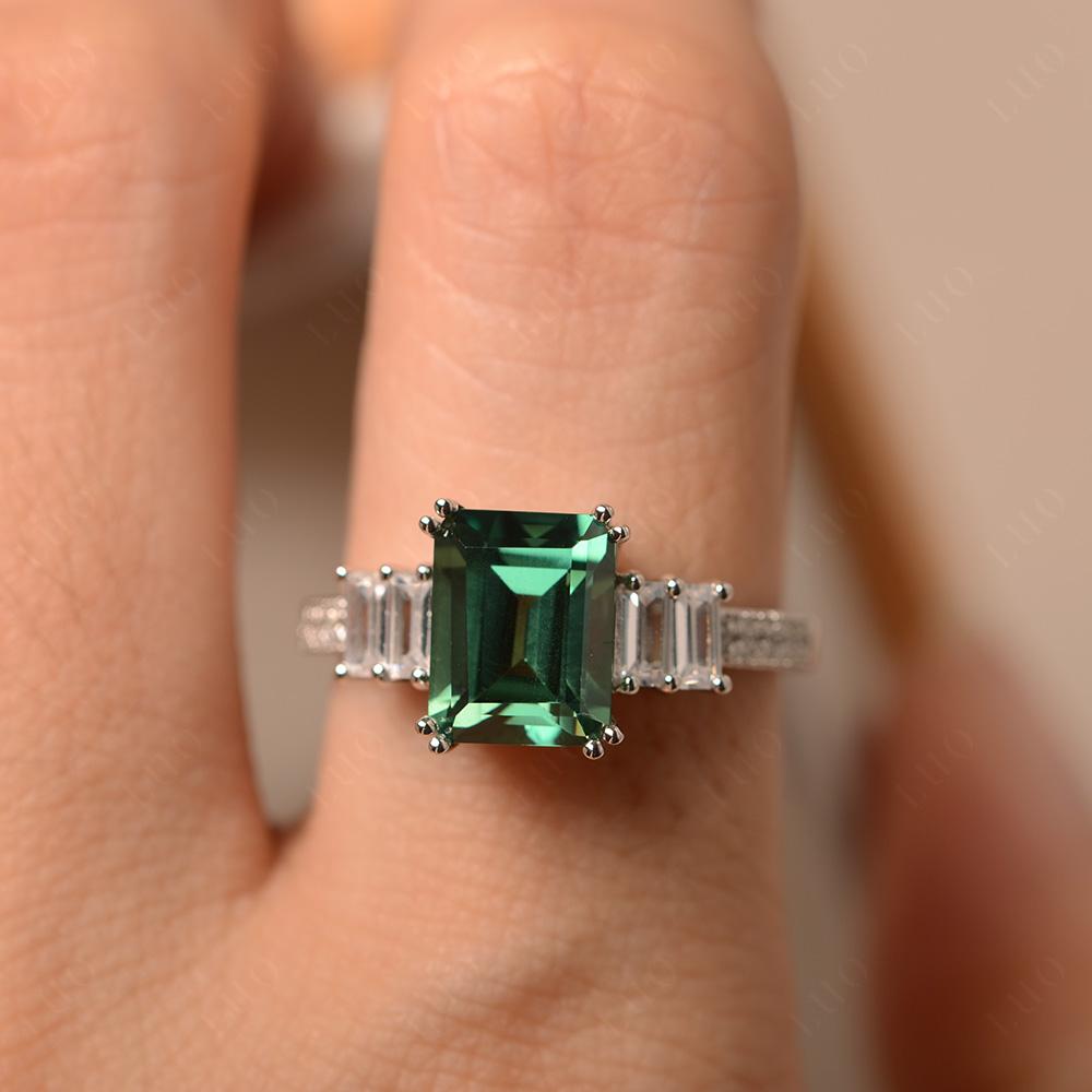 Emerald Cut Green Sapphire Art Deco Milgrain Ring - LUO Jewelry