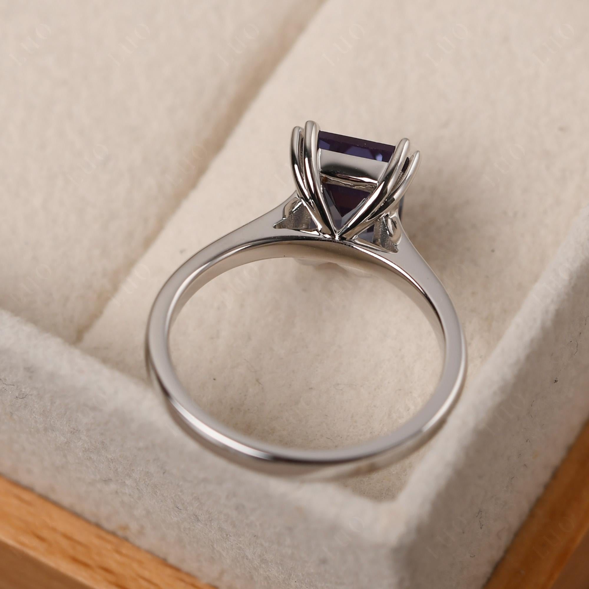 Emerald Cut Lab Alexandrite Solitaire Wedding Ring - LUO Jewelry