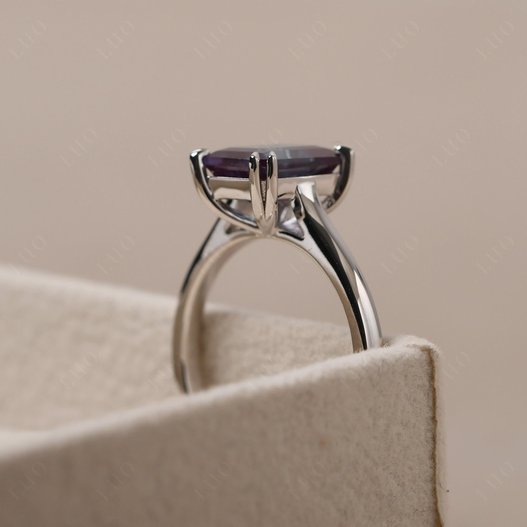 Emerald Cut Lab Alexandrite Solitaire Wedding Ring - LUO Jewelry