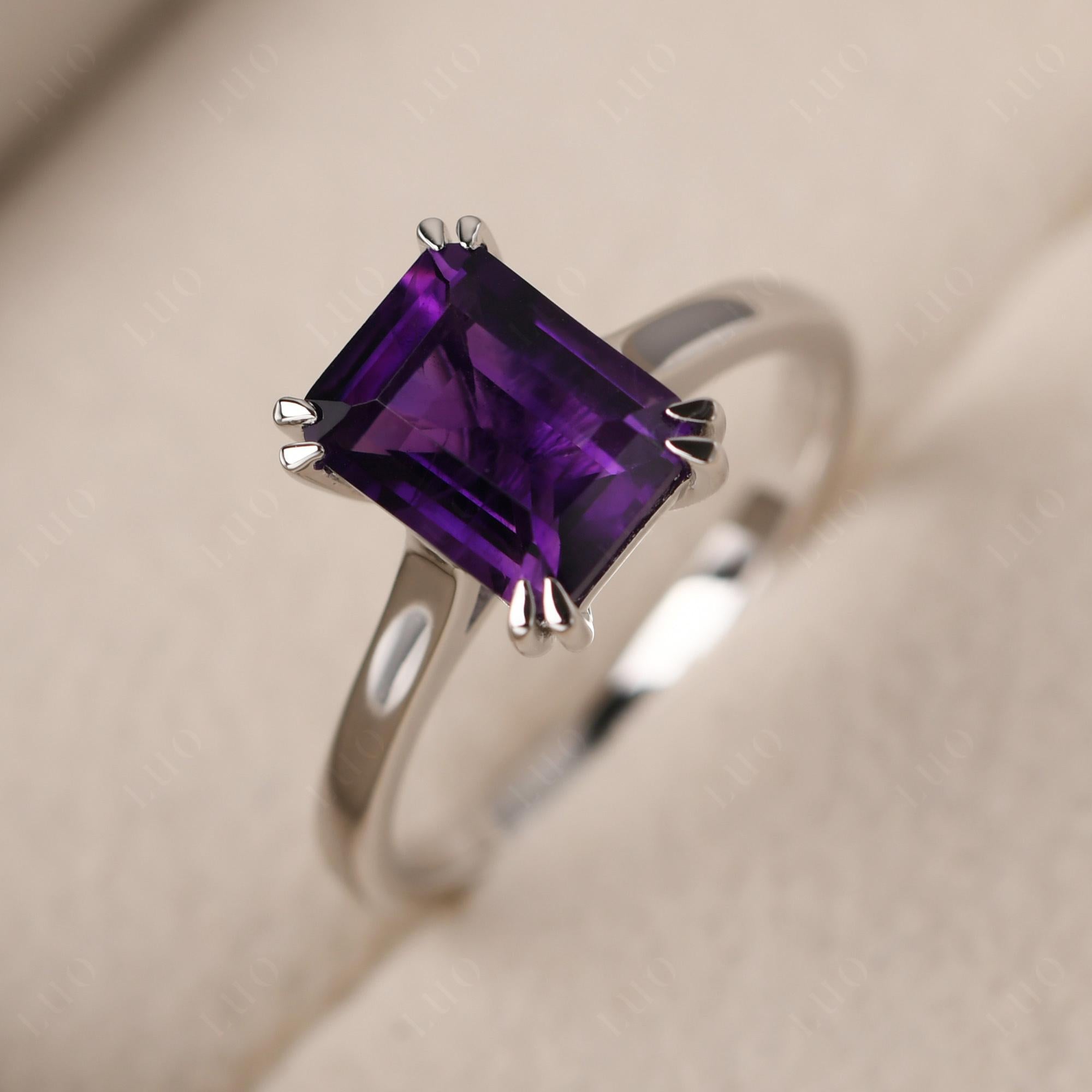 Emerald Cut Amethyst Solitaire Wedding Ring - LUO Jewelry