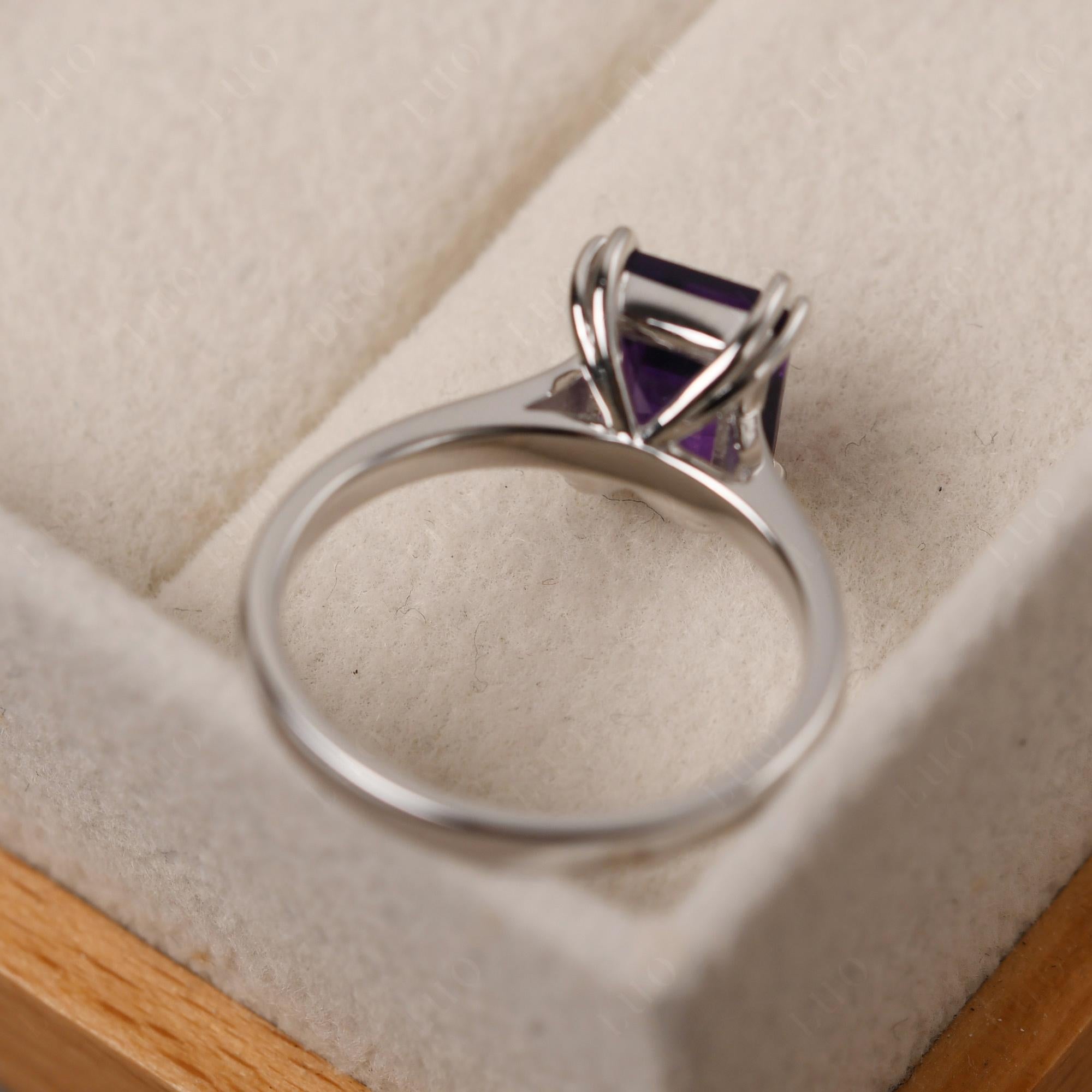 Emerald Cut Amethyst Solitaire Wedding Ring - LUO Jewelry