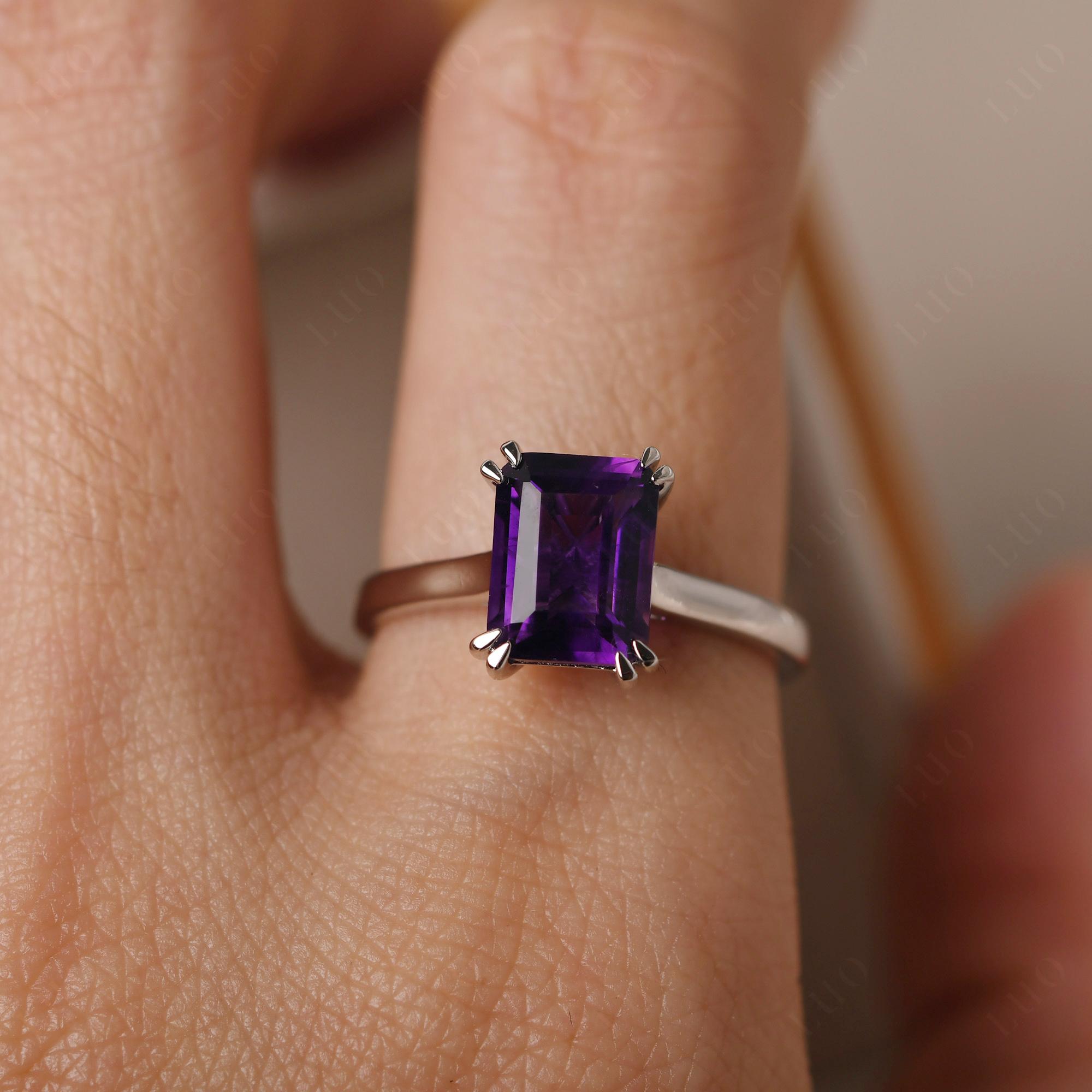 Emerald Cut Amethyst Solitaire Wedding Ring - LUO Jewelry