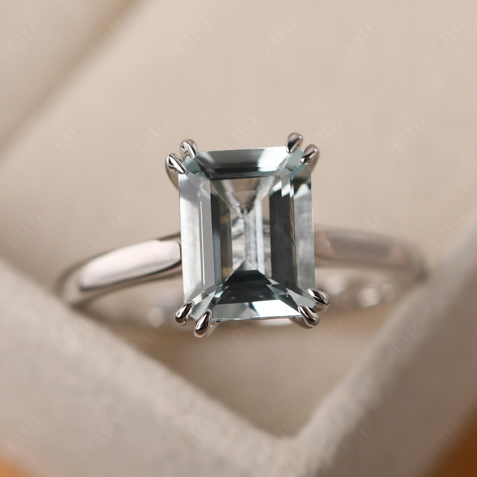 Emerald Cut Aquamarine Solitaire Wedding Ring - LUO Jewelry