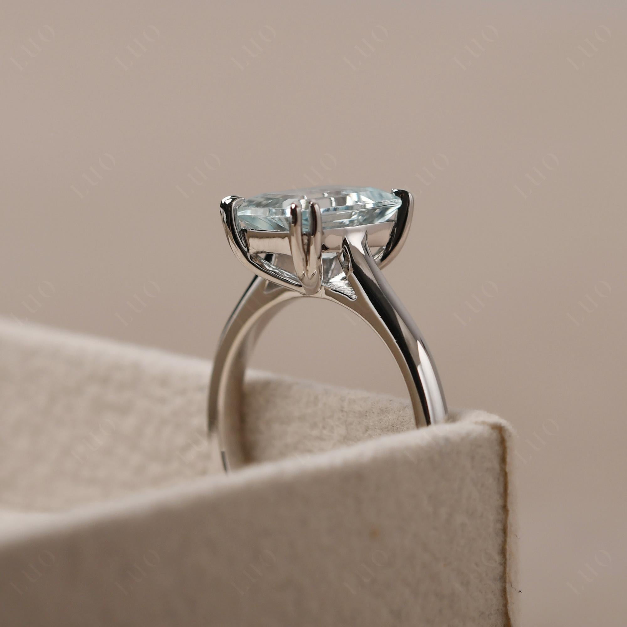 Emerald Cut Aquamarine Solitaire Wedding Ring - LUO Jewelry