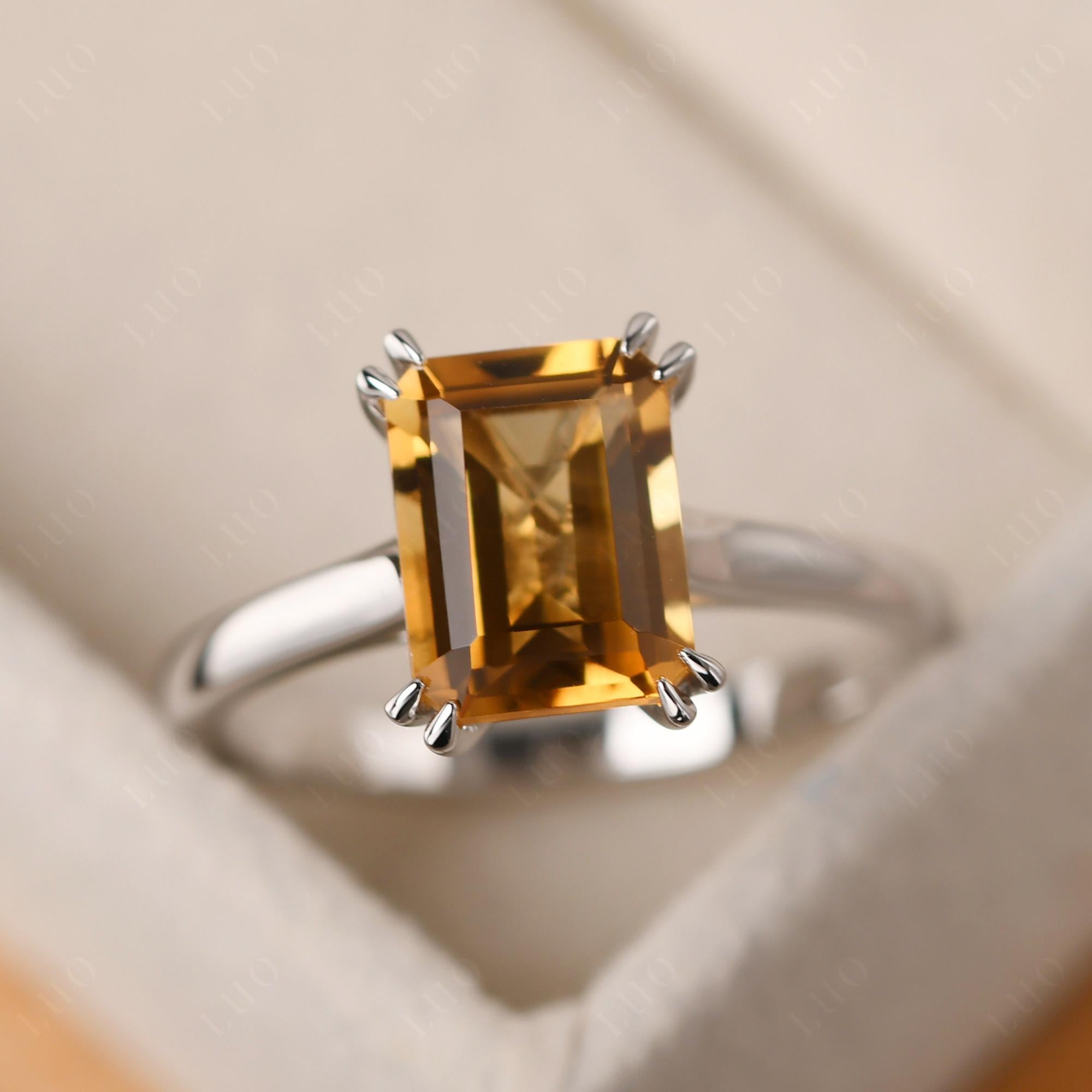 Emerald Cut Citrine Solitaire Wedding Ring - LUO Jewelry