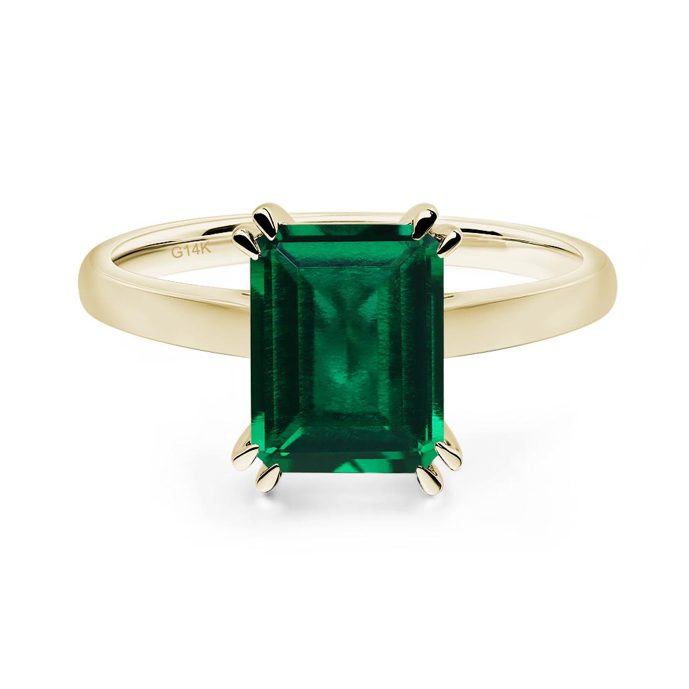 Emerald Cut Lab Grown Emerald Solitaire Wedding Ring - LUO Jewelry #metal_14k yellow gold