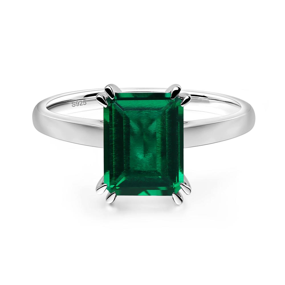 Emerald Cut Lab Grown Emerald Solitaire Wedding Ring - LUO Jewelry #metal_sterling silver