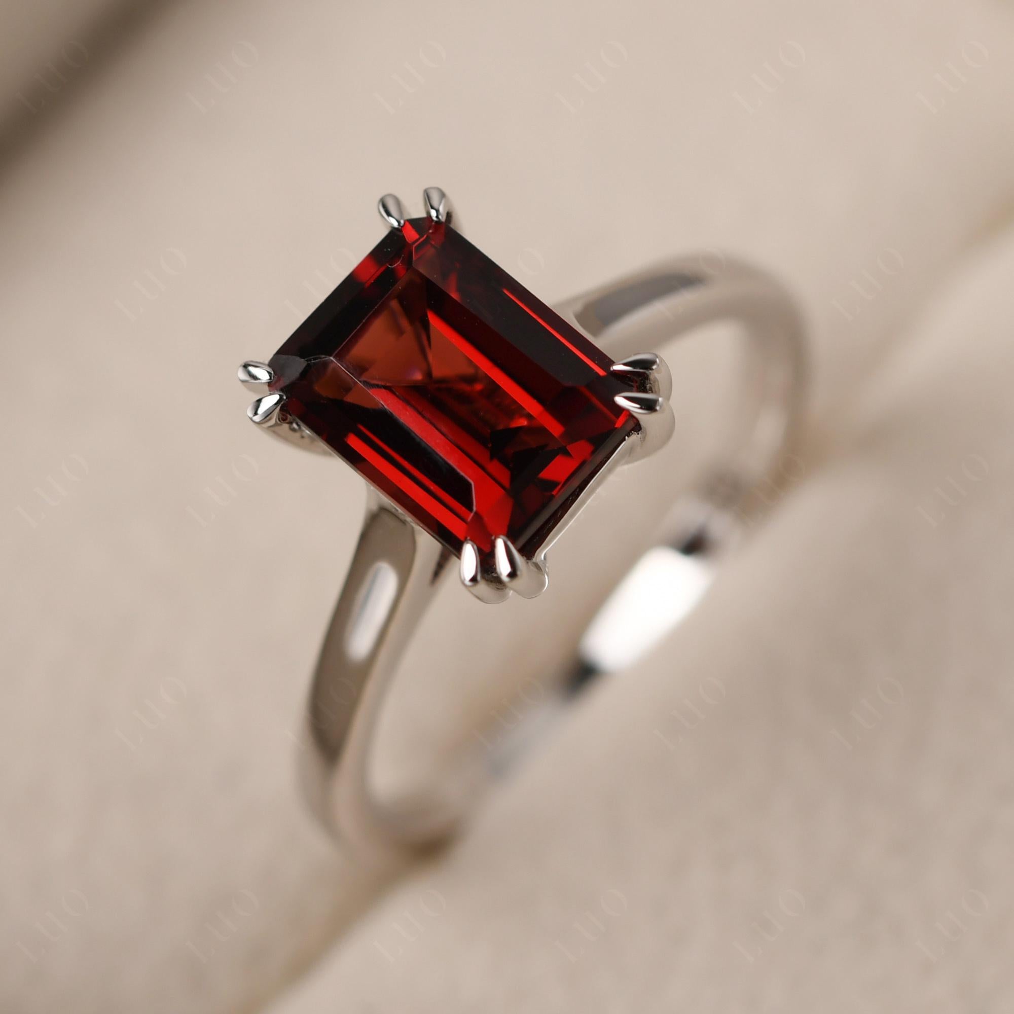 Emerald Cut Garnet Solitaire Wedding Ring - LUO Jewelry