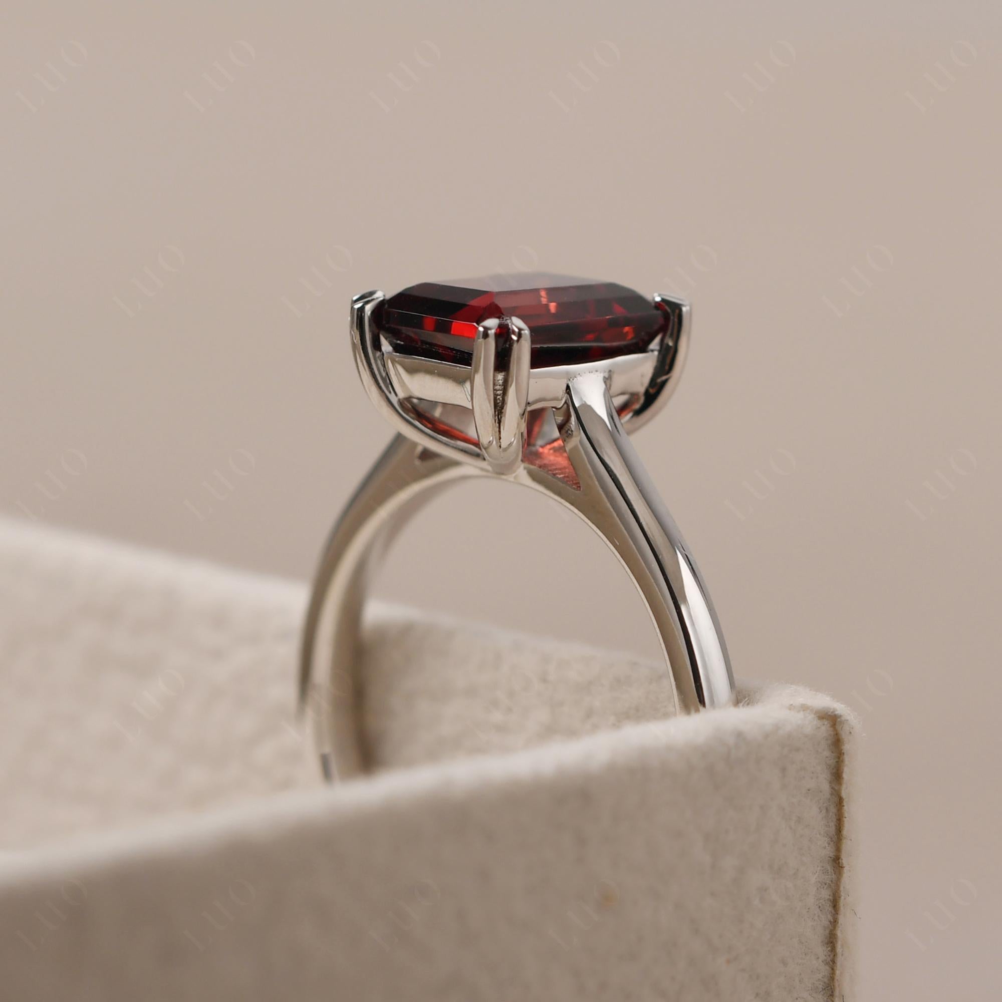 Emerald Cut Garnet Solitaire Wedding Ring - LUO Jewelry