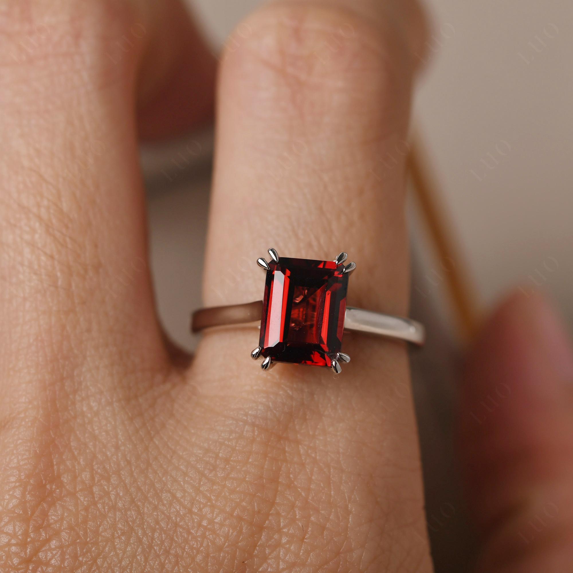 Emerald Cut Garnet Solitaire Wedding Ring - LUO Jewelry