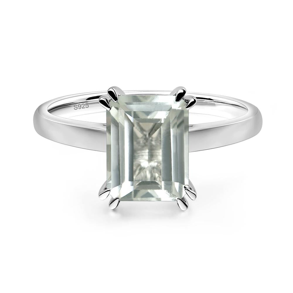 Emerald Cut Green Amethyst Solitaire Wedding Ring - LUO Jewelry #metal_sterling silver