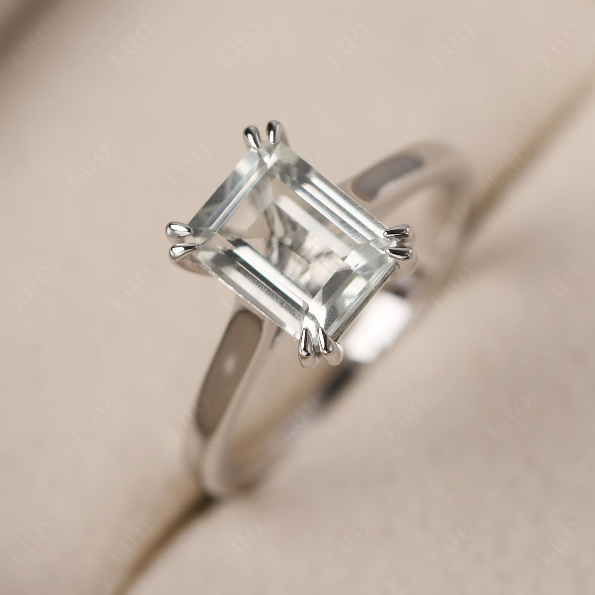 Emerald Cut Green Amethyst Solitaire Wedding Ring - LUO Jewelry