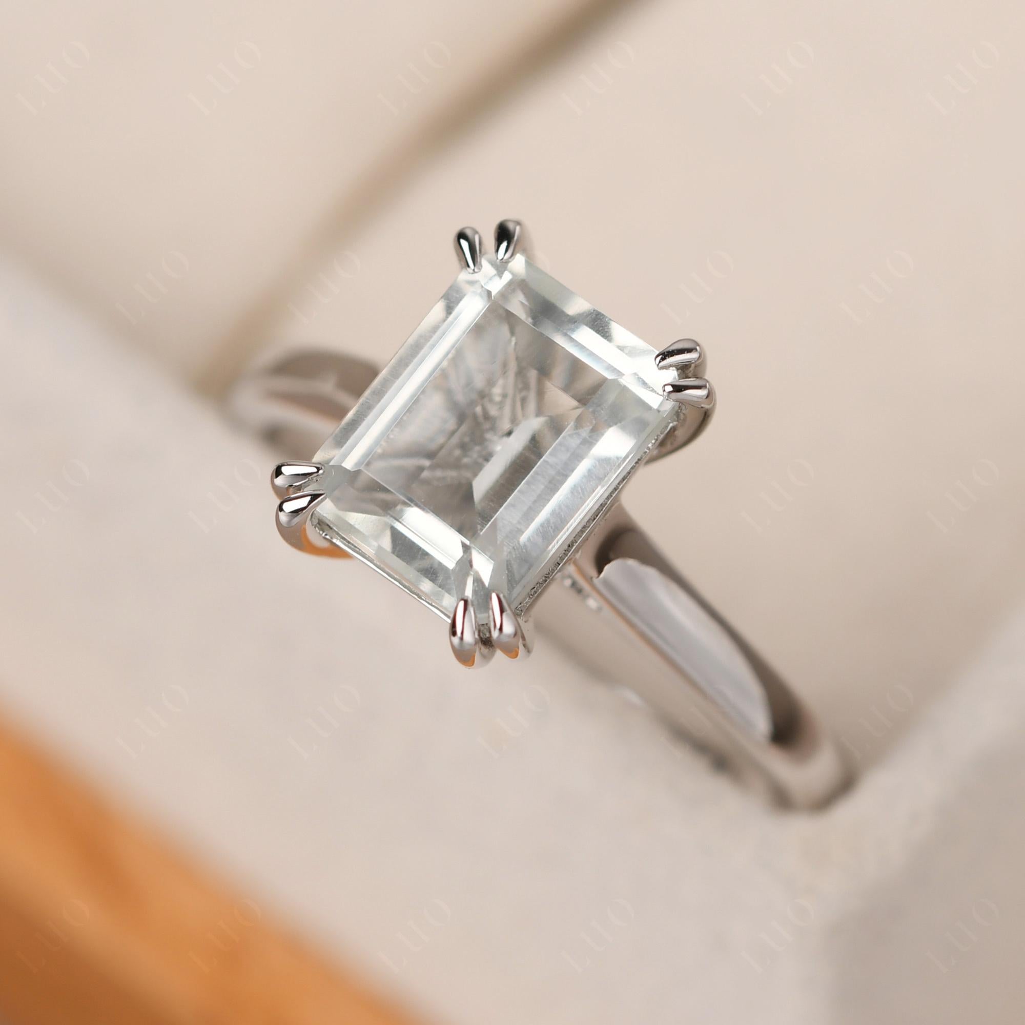Emerald Cut Green Amethyst Solitaire Wedding Ring - LUO Jewelry
