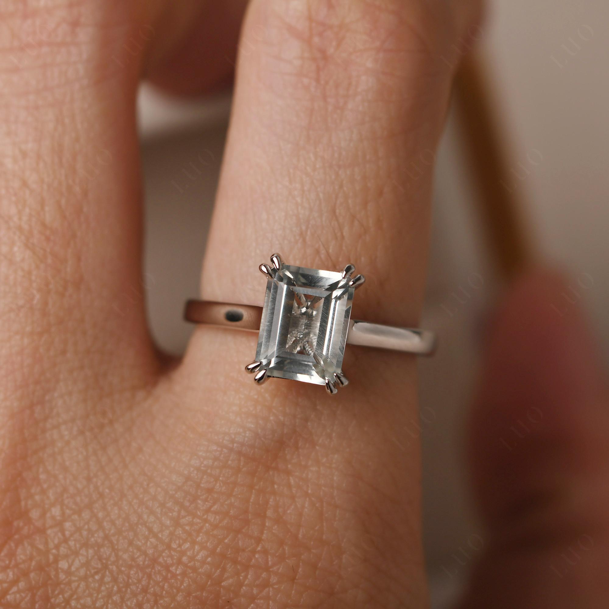 Emerald Cut Green Amethyst Solitaire Wedding Ring - LUO Jewelry