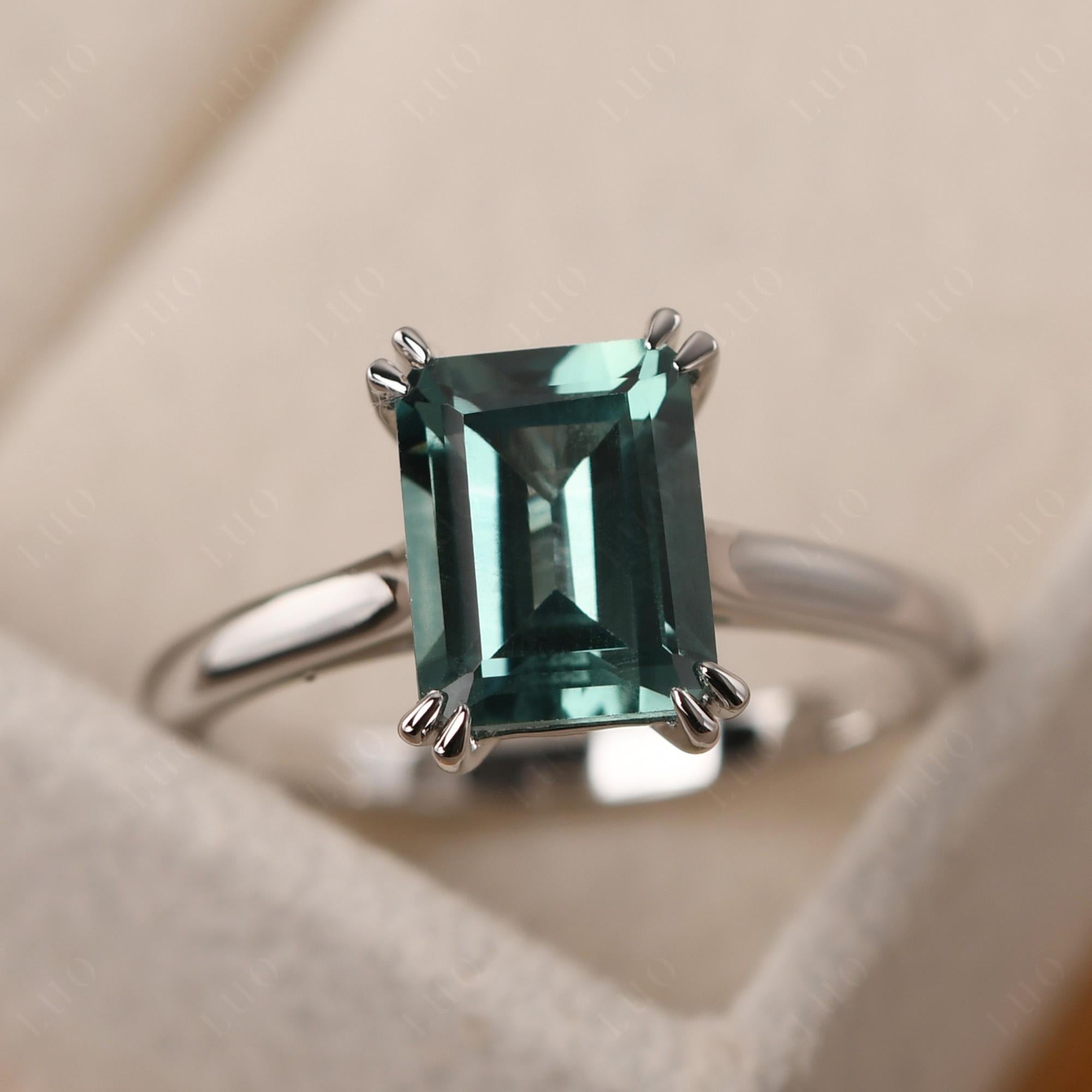 Emerald Cut Lab Grown Green Sapphire Solitaire Wedding Ring - LUO Jewelry