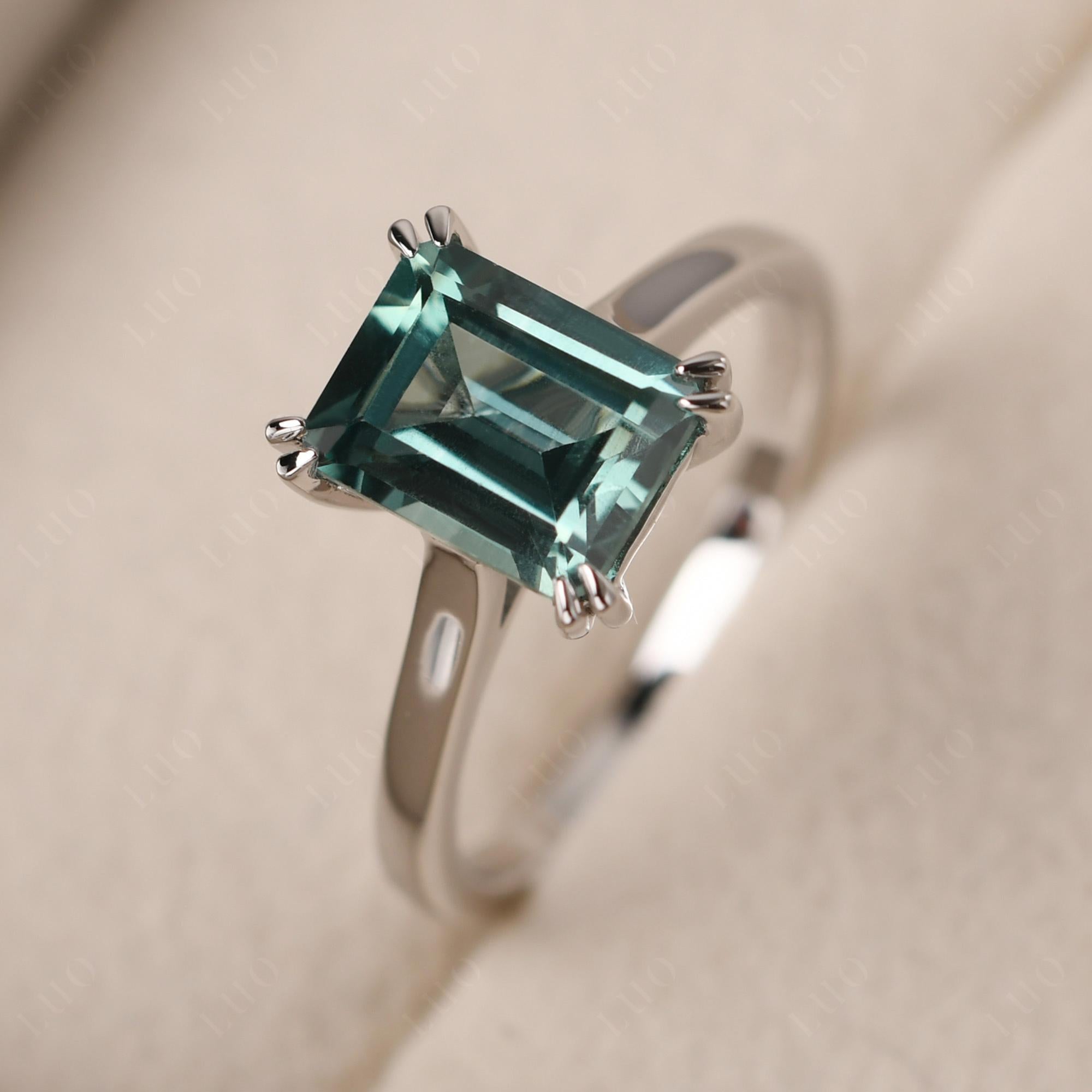 Emerald Cut Lab Grown Green Sapphire Solitaire Wedding Ring - LUO Jewelry