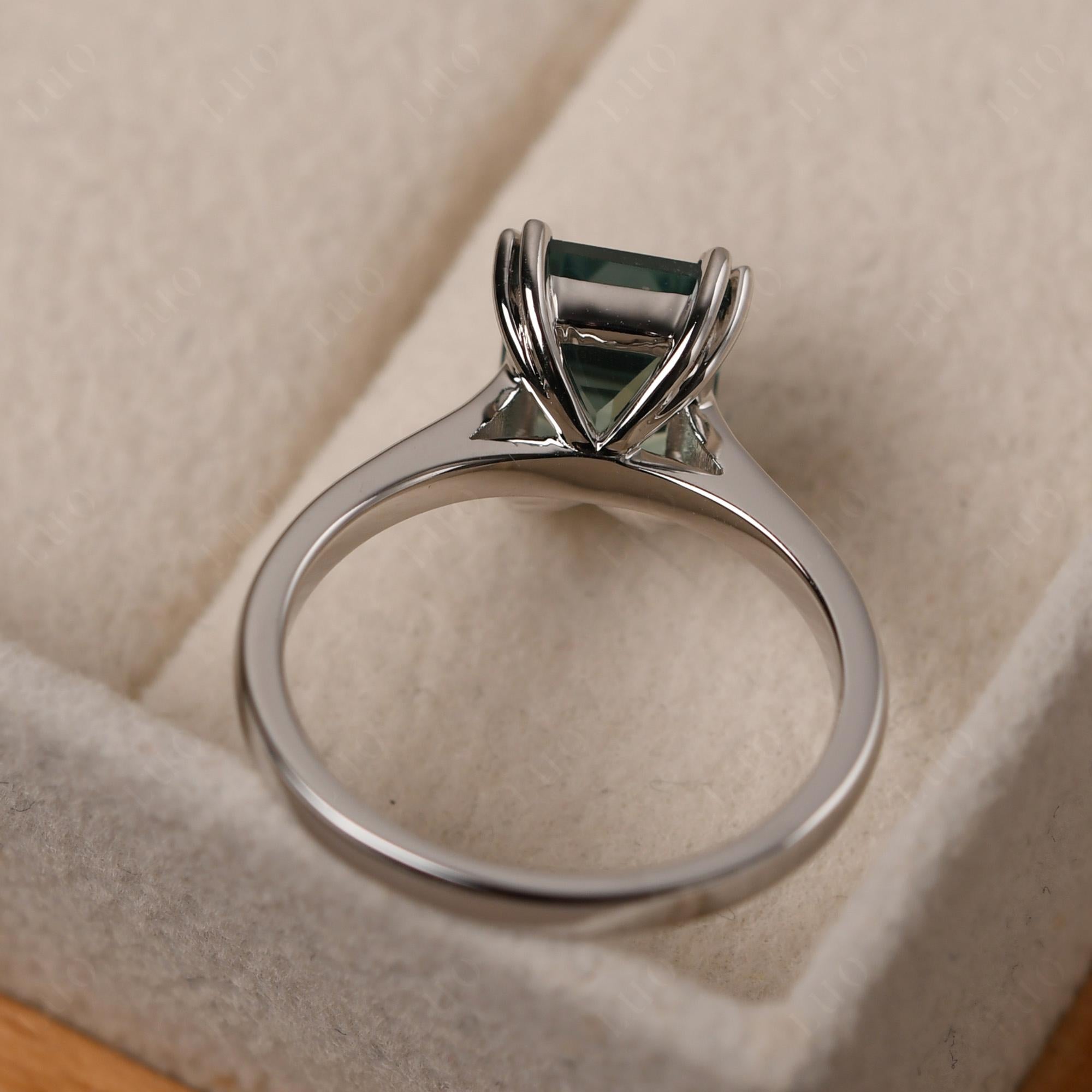 Emerald Cut Lab Grown Green Sapphire Solitaire Wedding Ring - LUO Jewelry