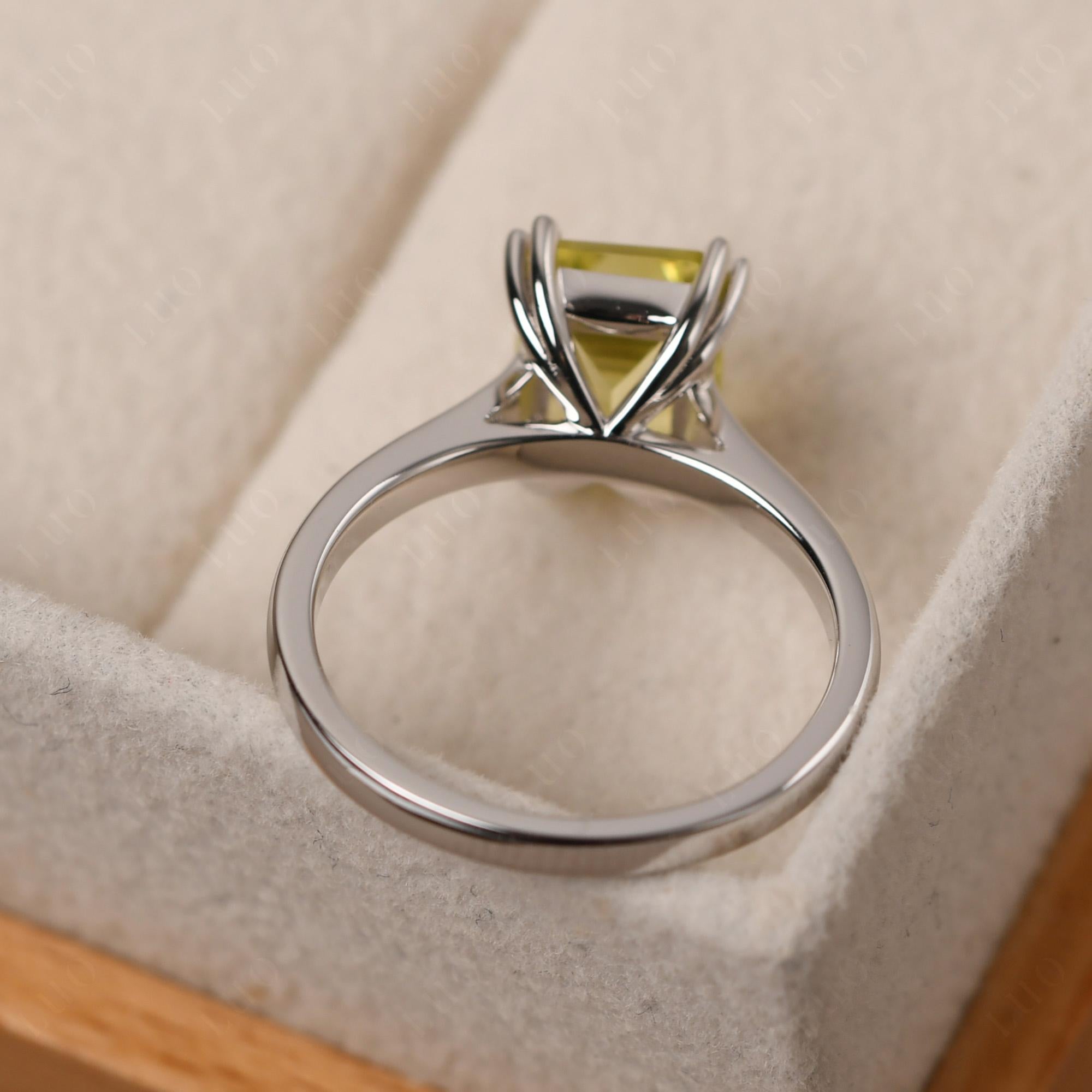Emerald Cut Lemon Quartz Solitaire Wedding Ring - LUO Jewelry