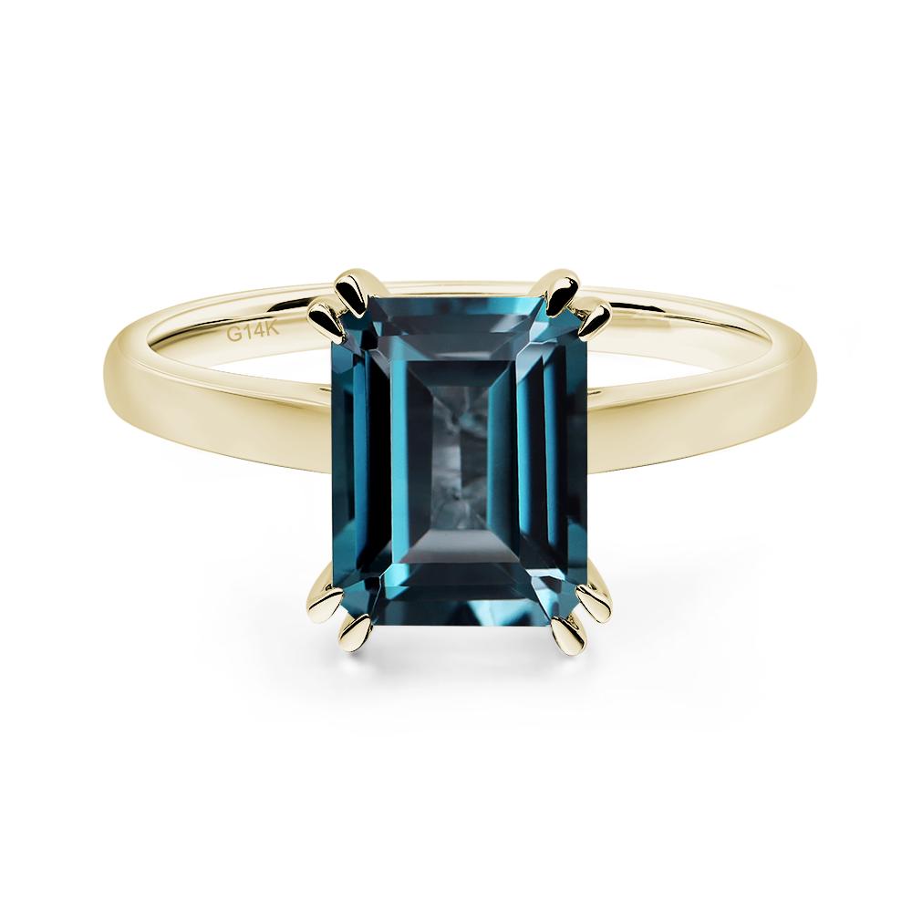 Emerald Cut London Blue Topaz Solitaire Wedding Ring - LUO Jewelry #metal_14k yellow gold