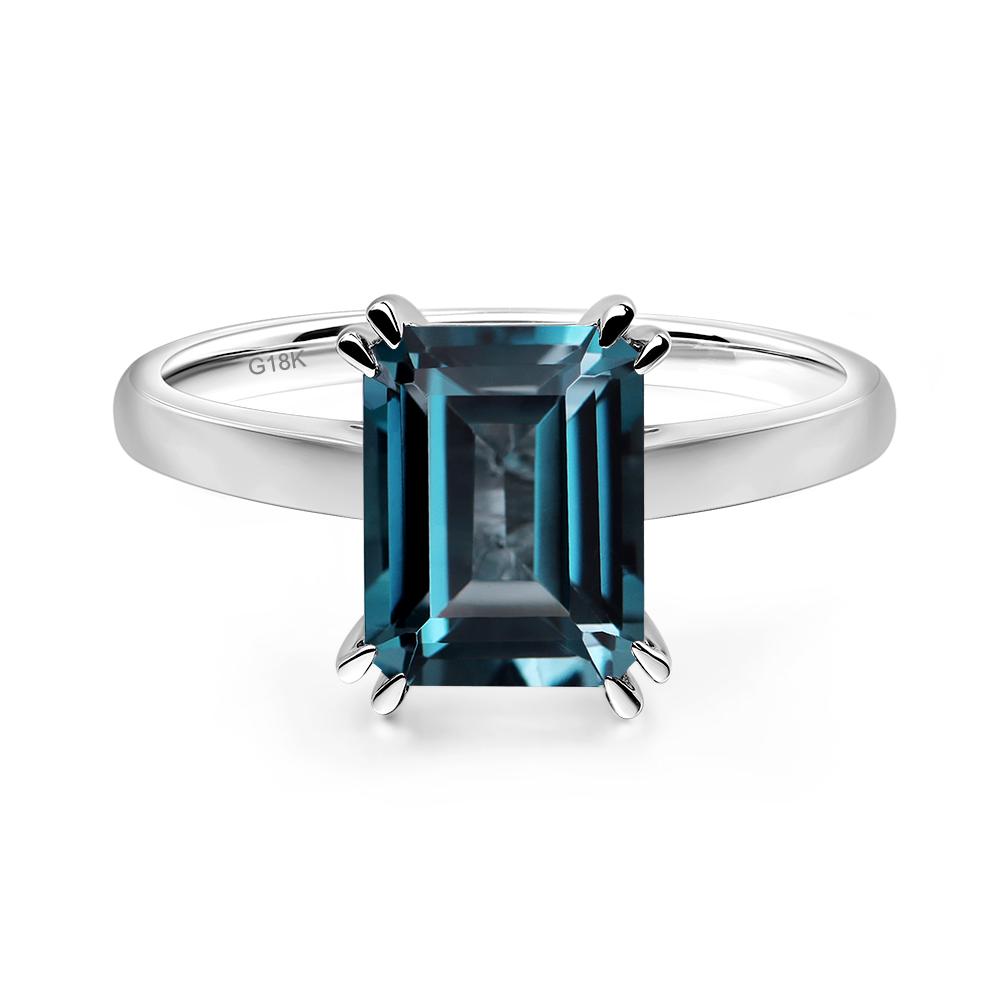 Emerald Cut London Blue Topaz Solitaire Wedding Ring - LUO Jewelry #metal_18k white gold