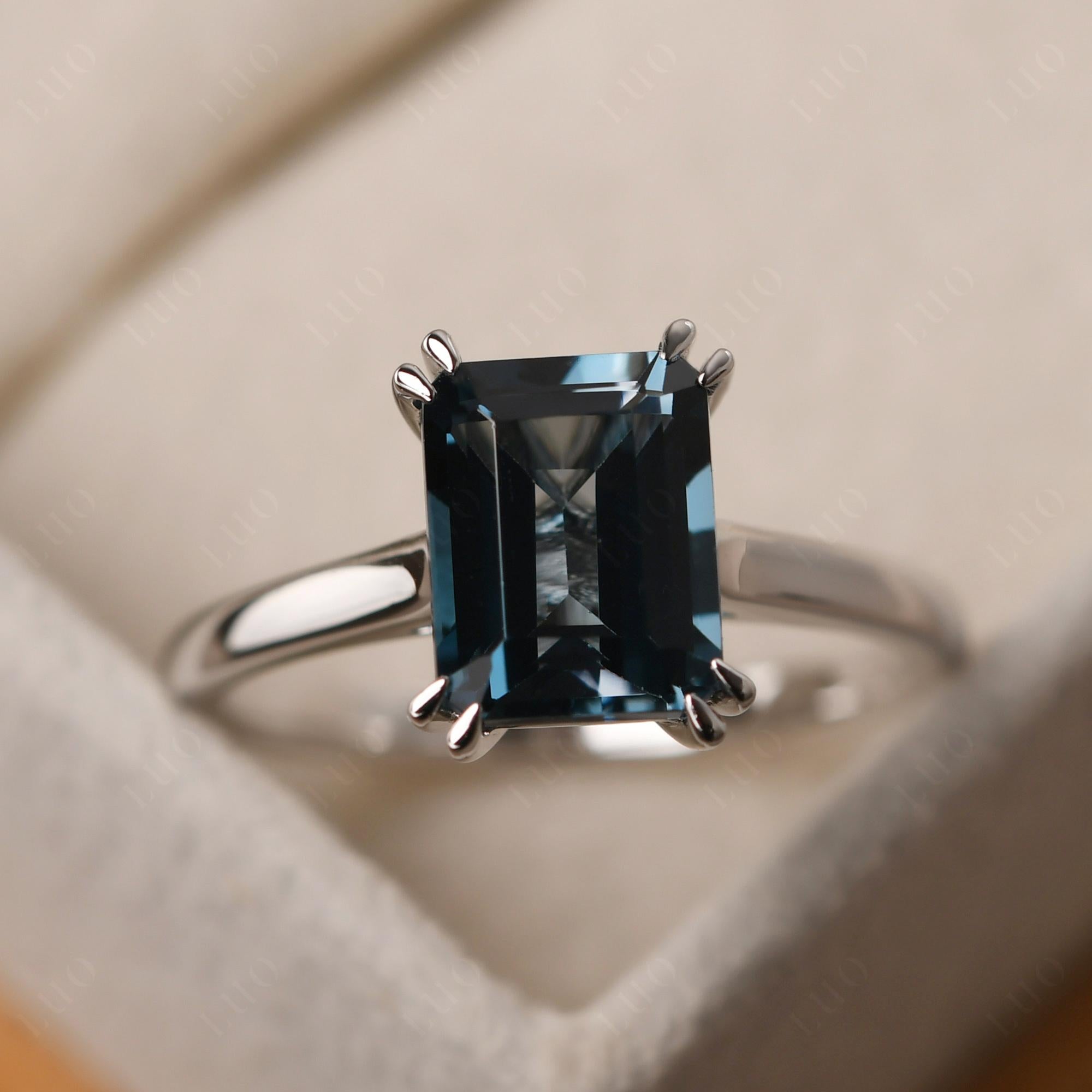 Emerald Cut London Blue Topaz Solitaire Wedding Ring - LUO Jewelry