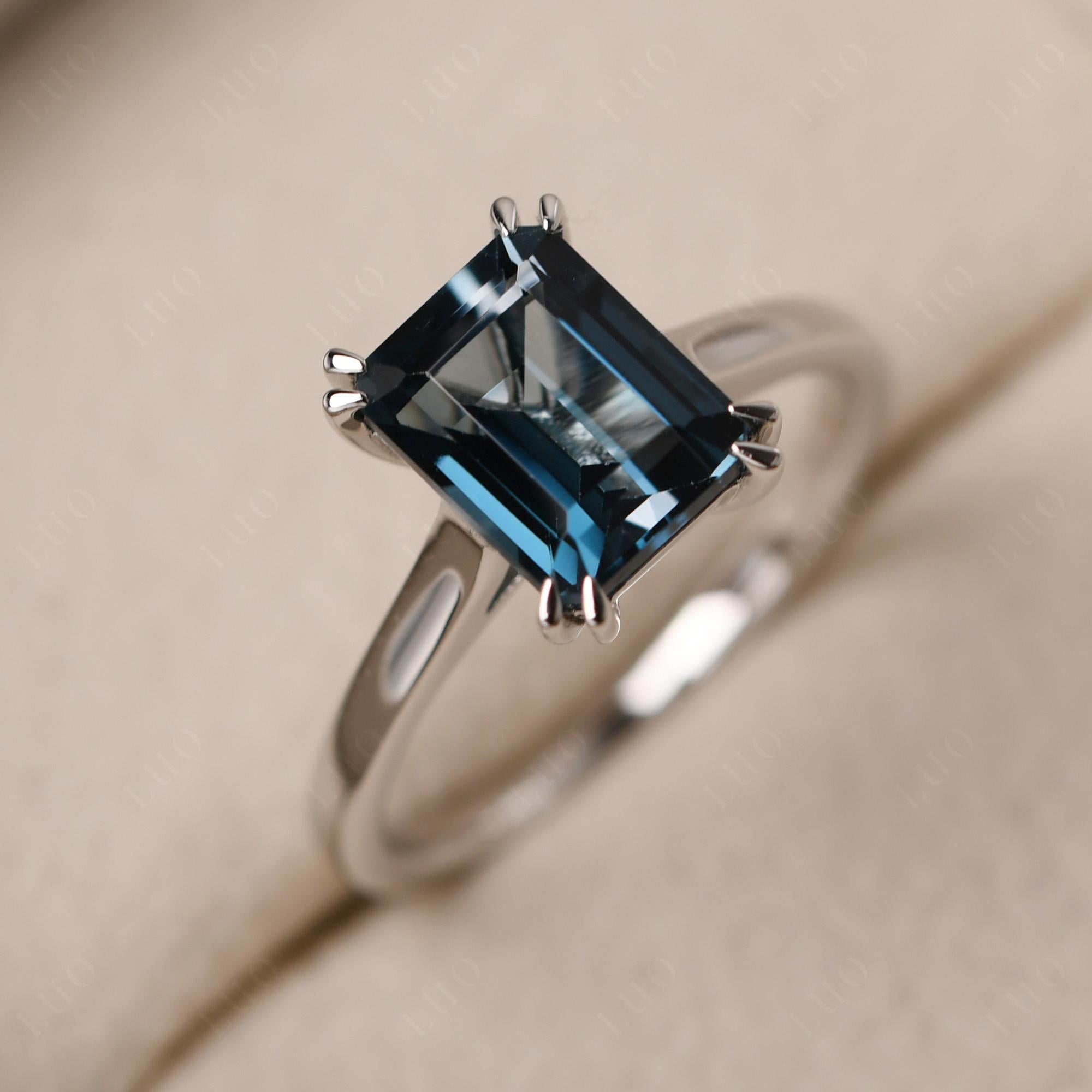 Emerald Cut London Blue Topaz Solitaire Wedding Ring - LUO Jewelry