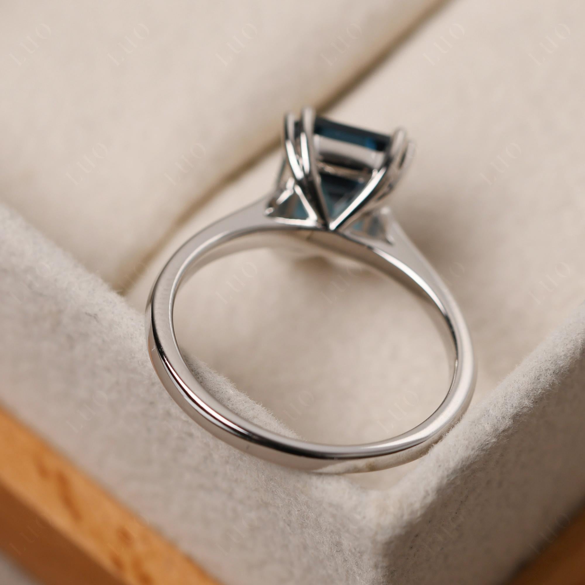 Emerald Cut London Blue Topaz Solitaire Wedding Ring - LUO Jewelry