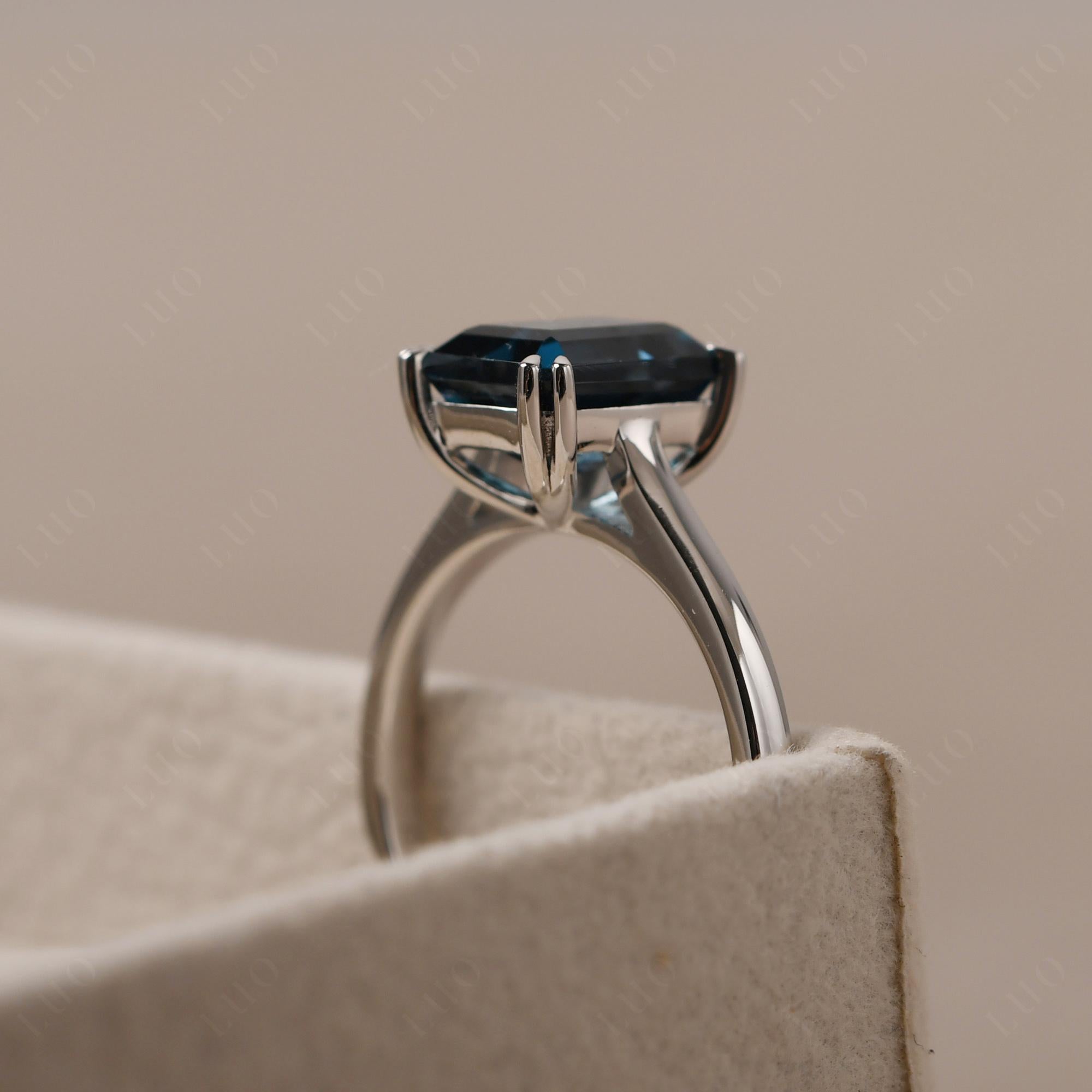 Emerald Cut London Blue Topaz Solitaire Wedding Ring - LUO Jewelry