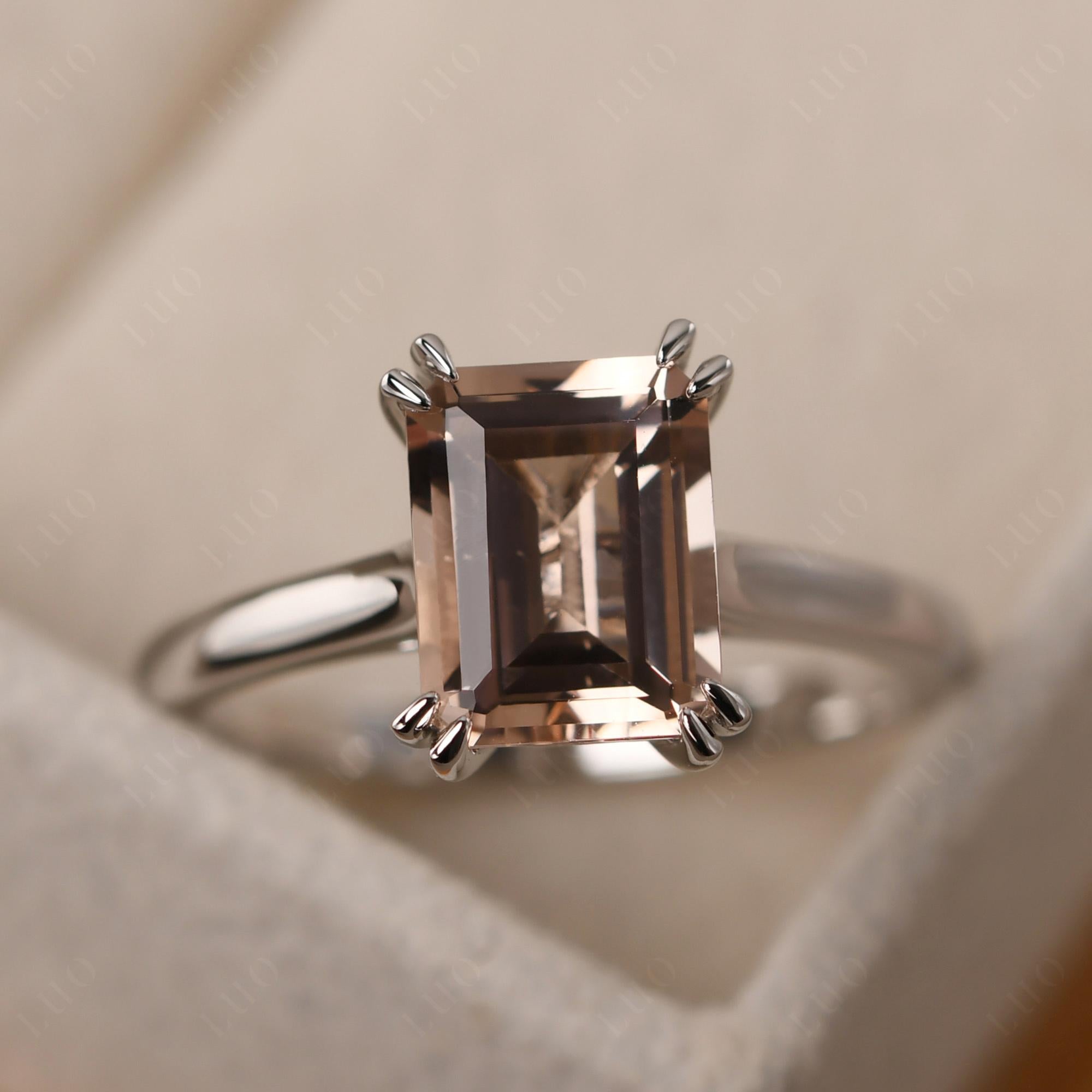 Emerald Cut Morganite Solitaire Wedding Ring - LUO Jewelry