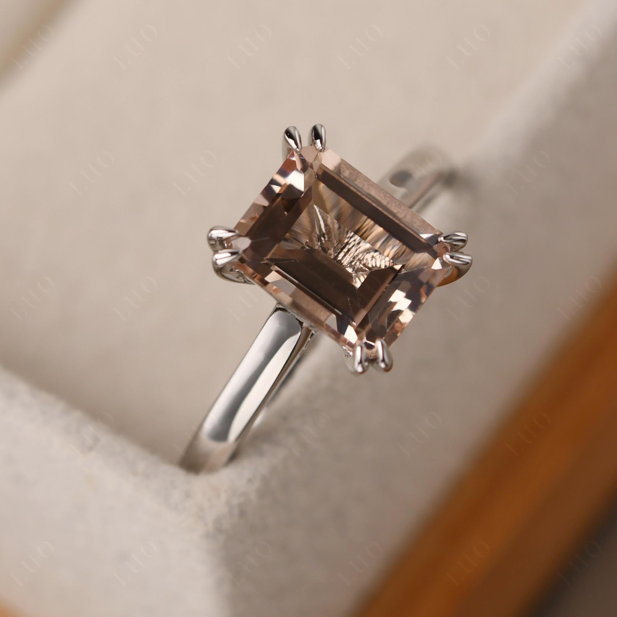 Emerald Cut Morganite Solitaire Wedding Ring - LUO Jewelry