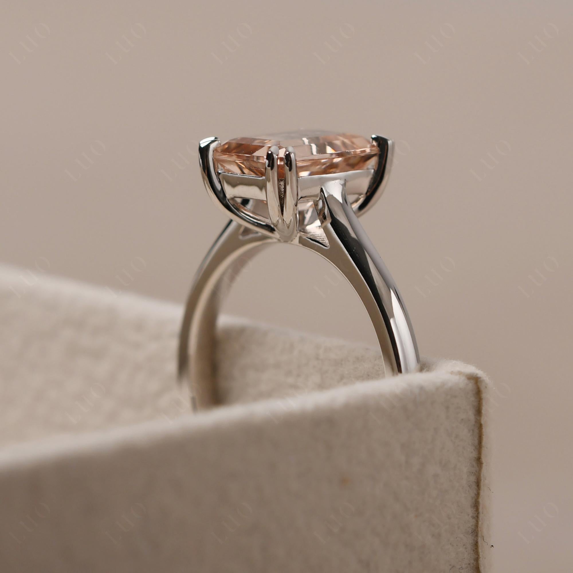 Emerald Cut Morganite Solitaire Wedding Ring - LUO Jewelry