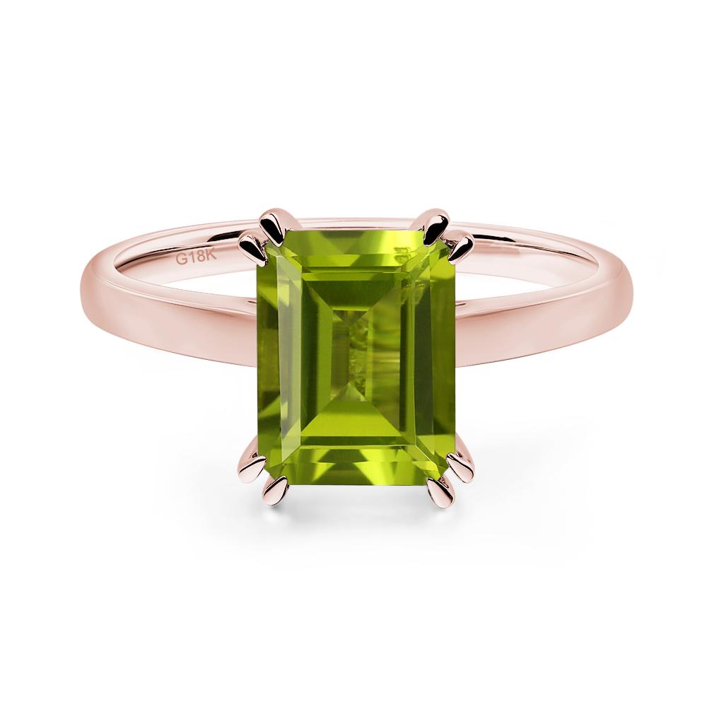 Emerald Cut Peridot Solitaire Wedding Ring - LUO Jewelry #metal_18k rose gold