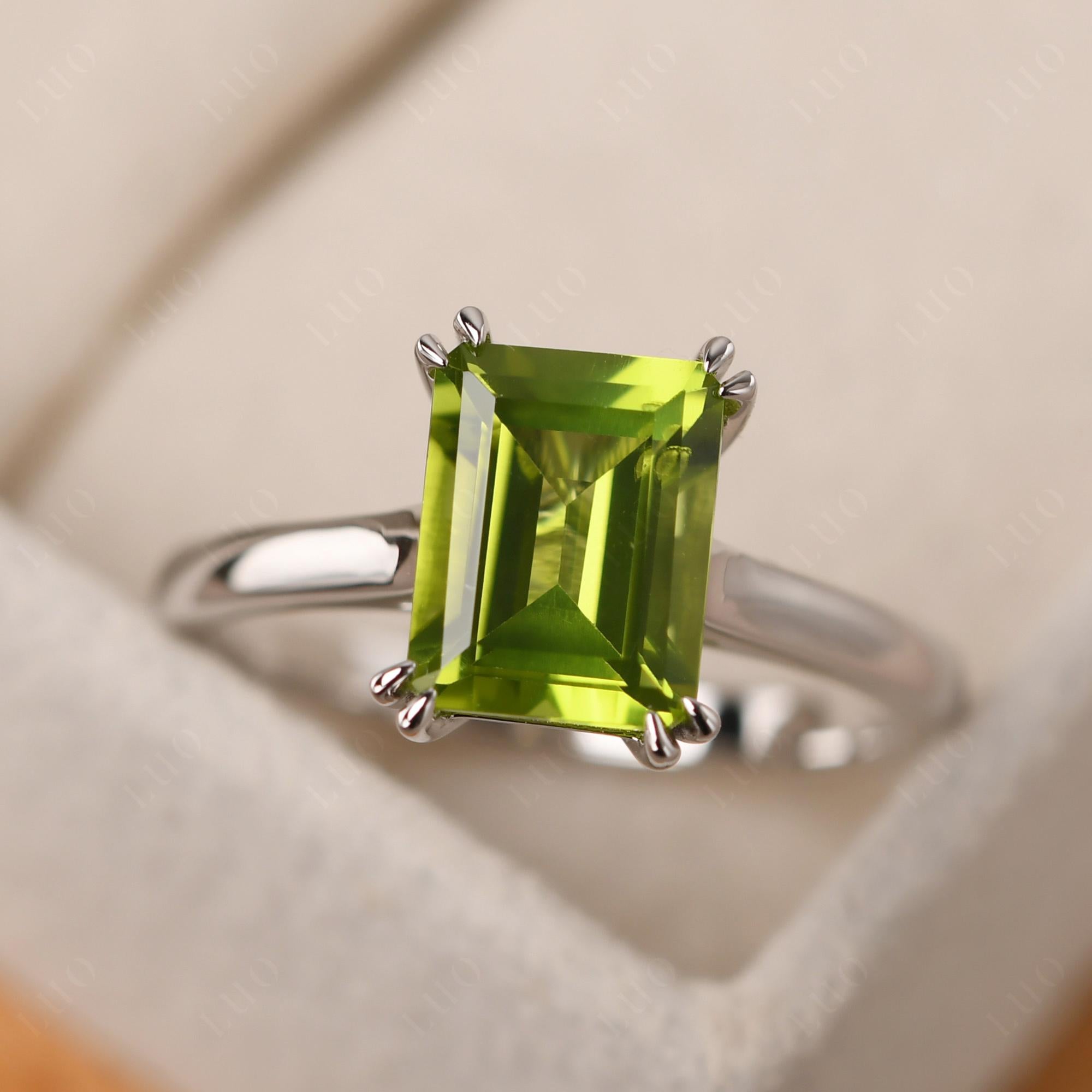 Emerald Cut Peridot Solitaire Wedding Ring - LUO Jewelry