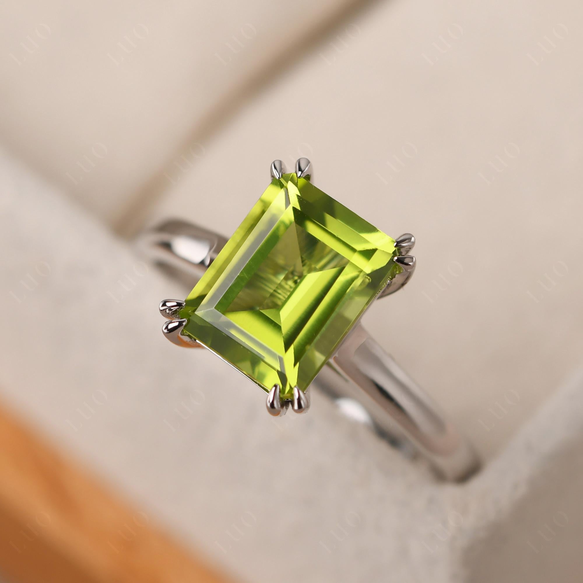 Emerald Cut Peridot Solitaire Wedding Ring - LUO Jewelry