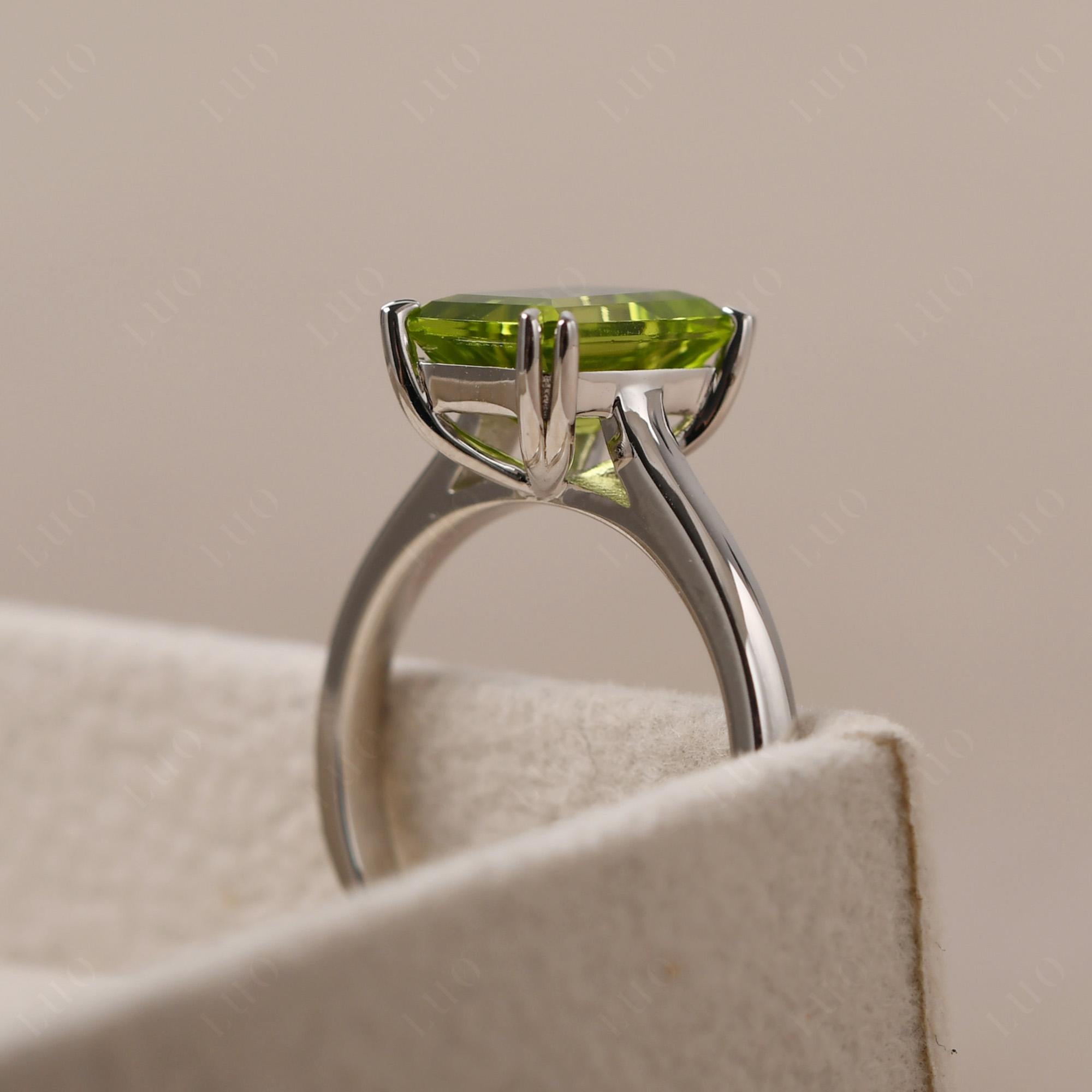 Emerald Cut Peridot Solitaire Wedding Ring - LUO Jewelry