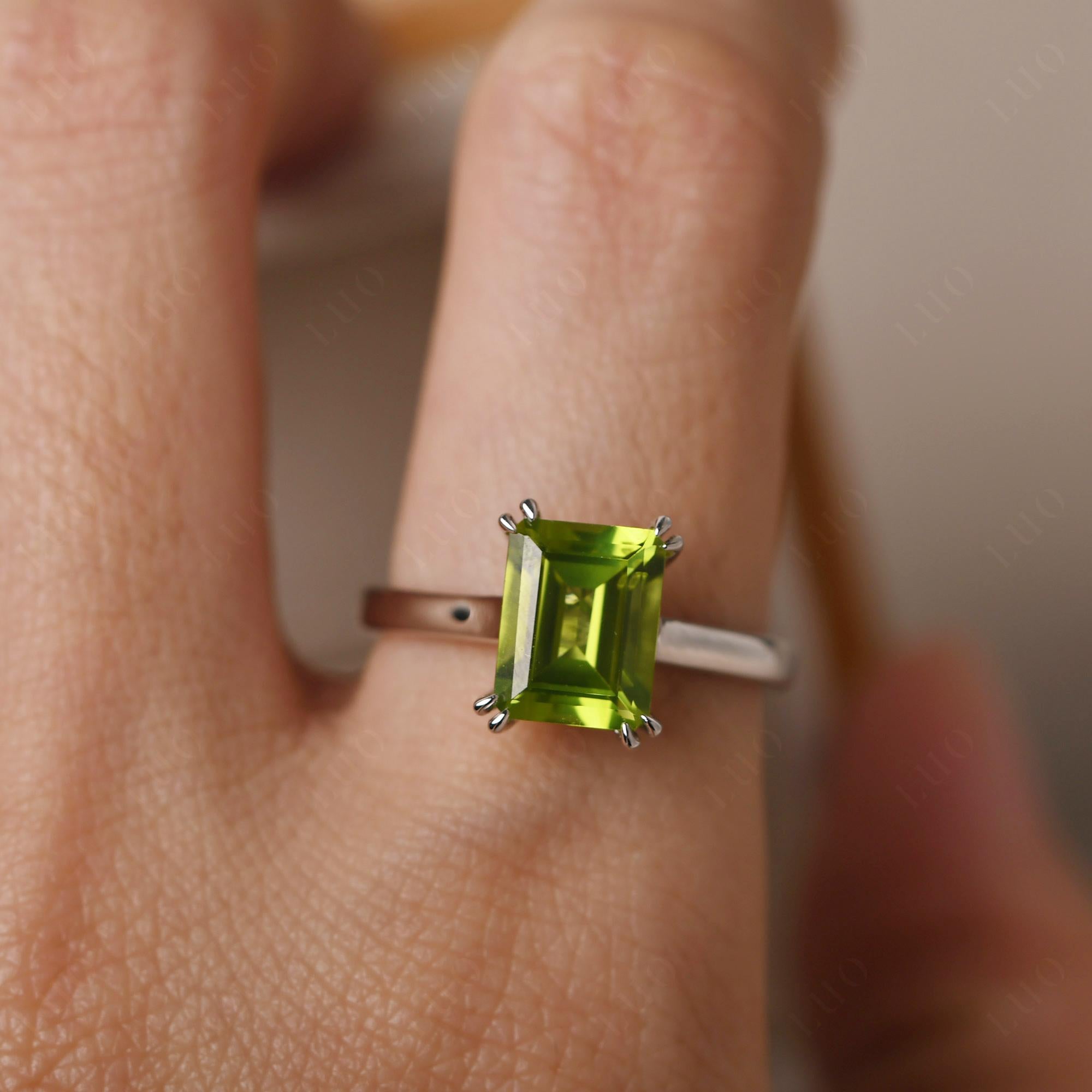 Emerald Cut Peridot Solitaire Wedding Ring - LUO Jewelry
