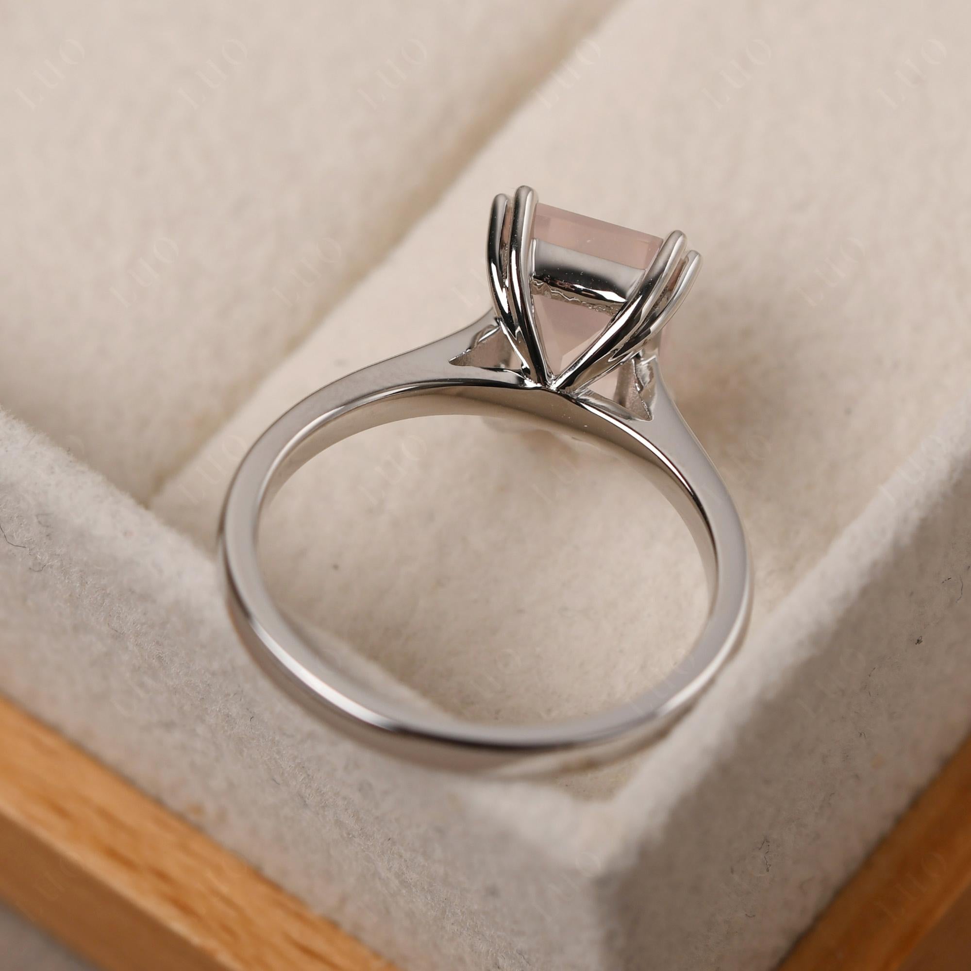 Emerald Cut Rose Quartz Solitaire Wedding Ring - LUO Jewelry