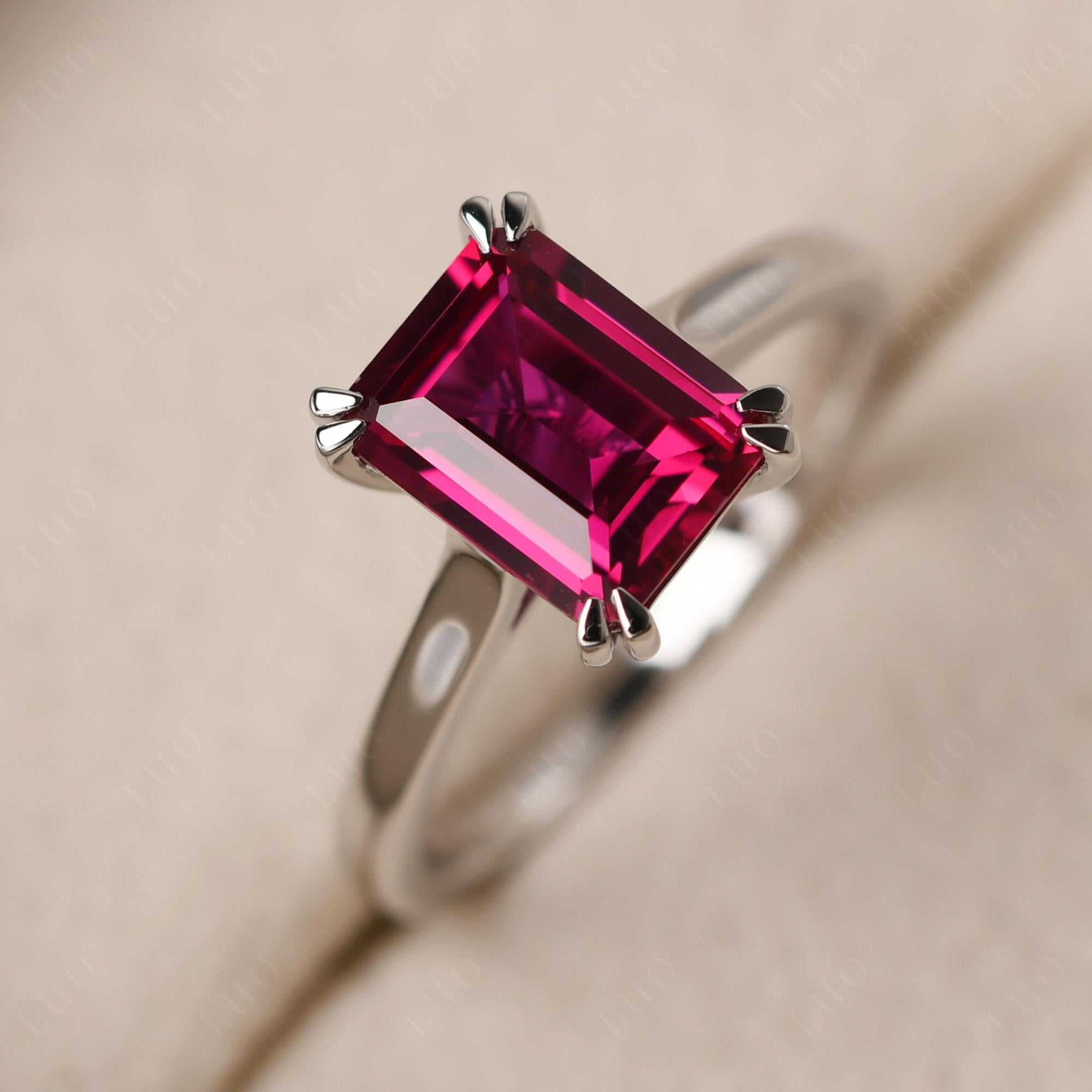 Emerald Cut Ruby Solitaire Wedding Ring - LUO Jewelry