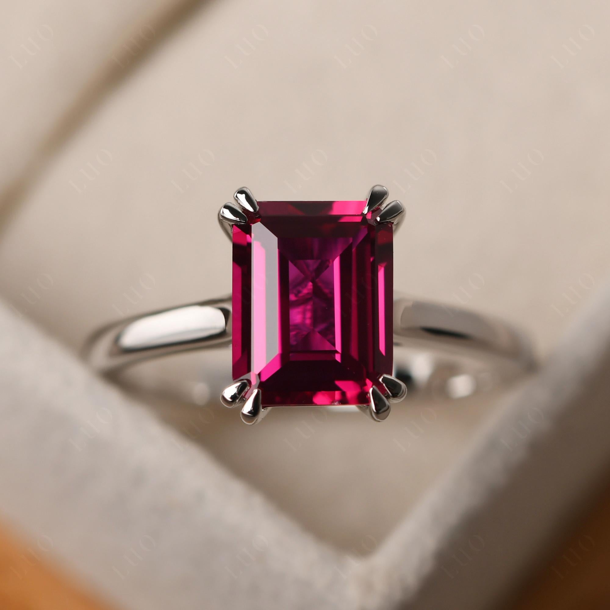 Emerald Cut Ruby Solitaire Wedding Ring - LUO Jewelry