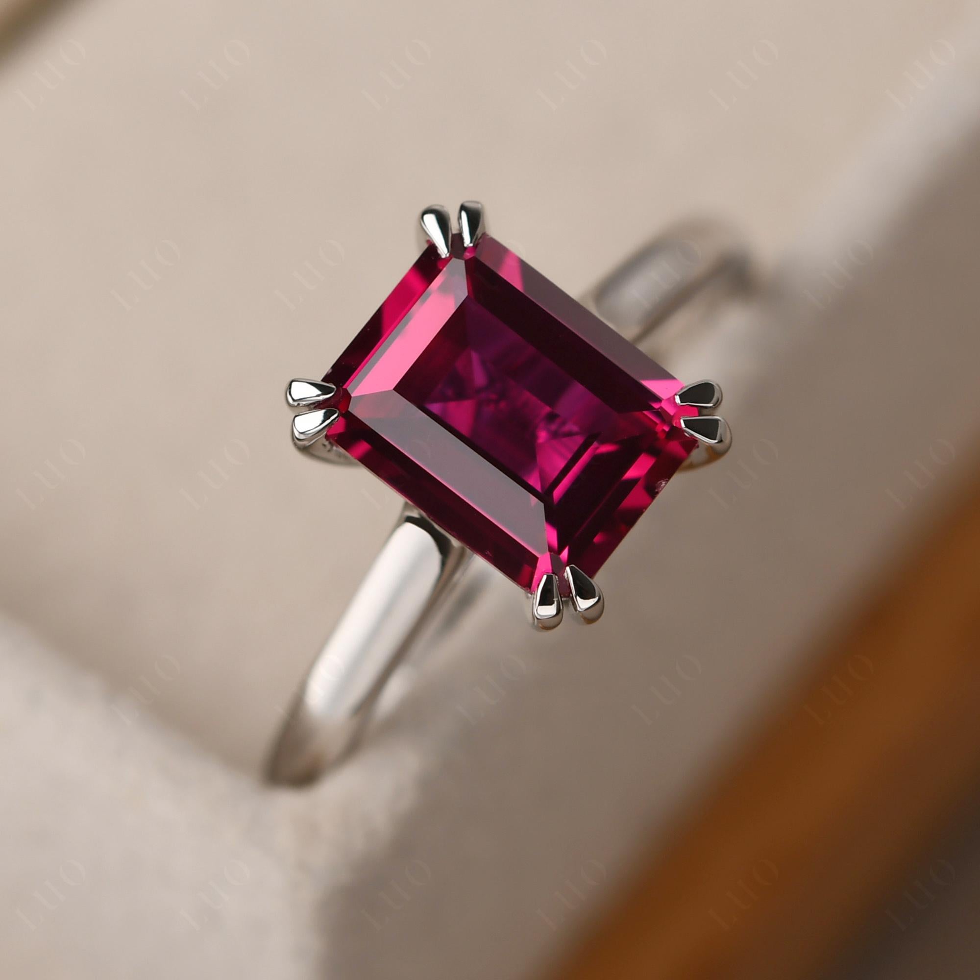 Emerald Cut Ruby Solitaire Wedding Ring - LUO Jewelry