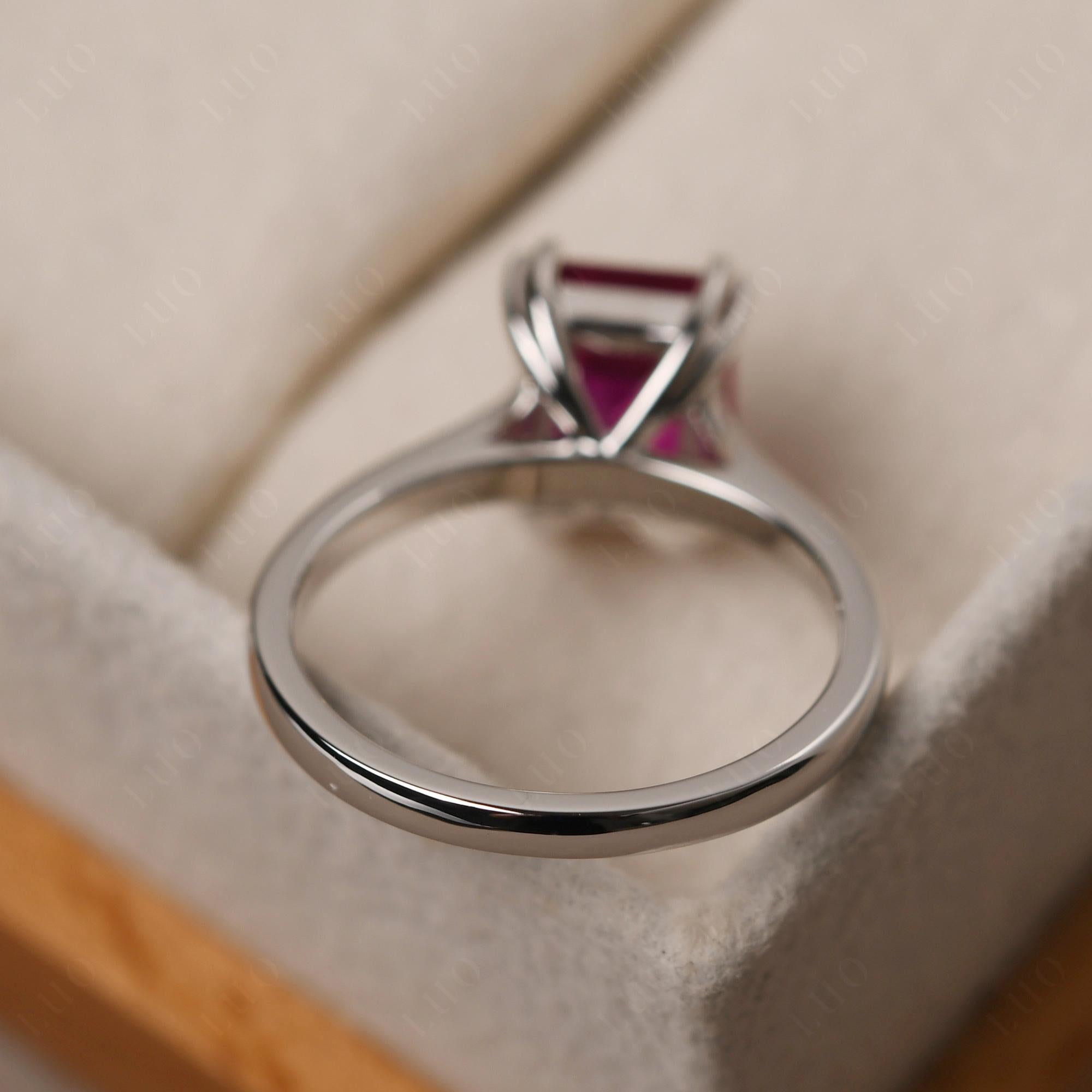 Emerald Cut Ruby Solitaire Wedding Ring - LUO Jewelry