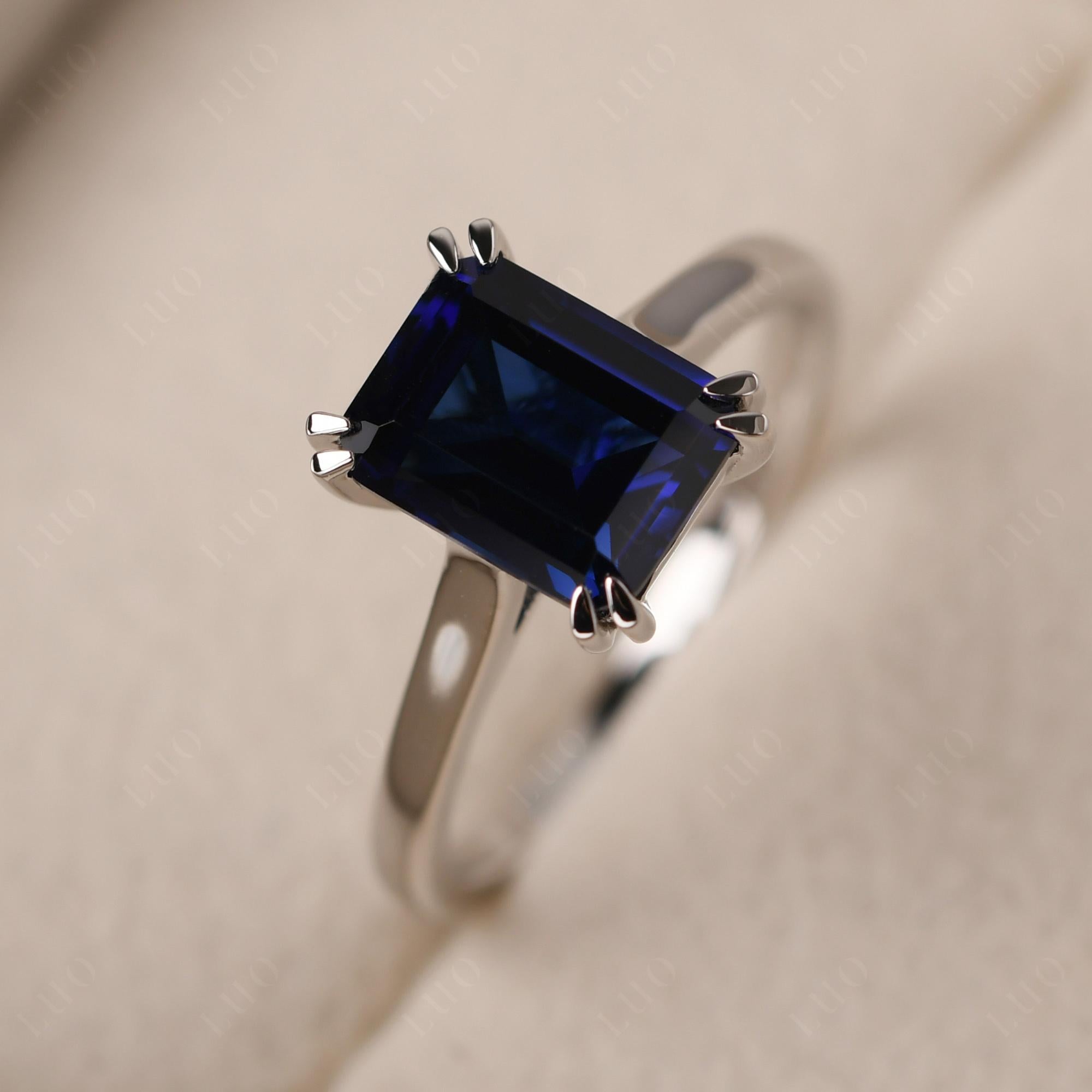 Emerald Cut Lab Sapphire Solitaire Wedding Ring - LUO Jewelry