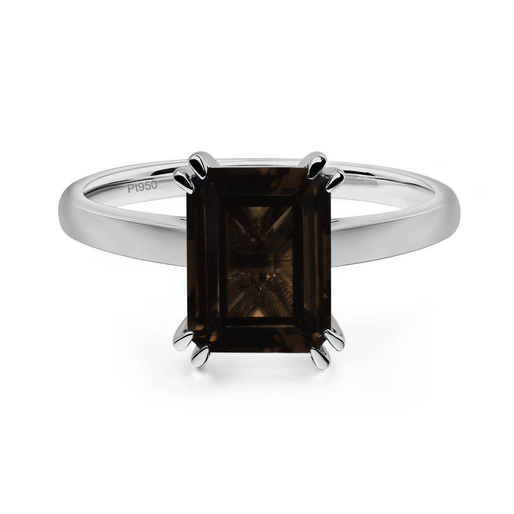 Emerald Cut Smoky Quartz Solitaire Wedding Ring - LUO Jewelry #metal_platinum