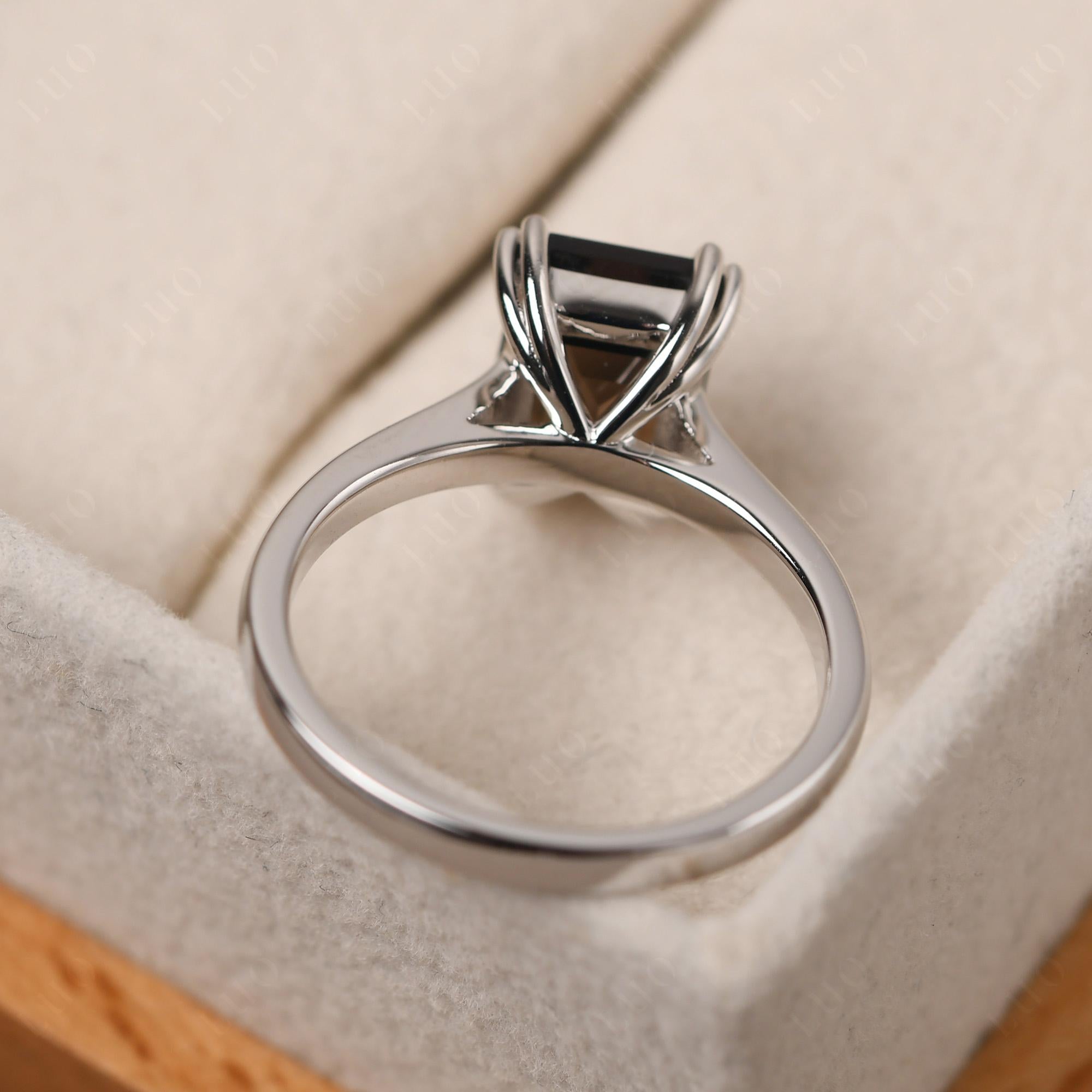 Emerald Cut Smoky Quartz Solitaire Wedding Ring - LUO Jewelry