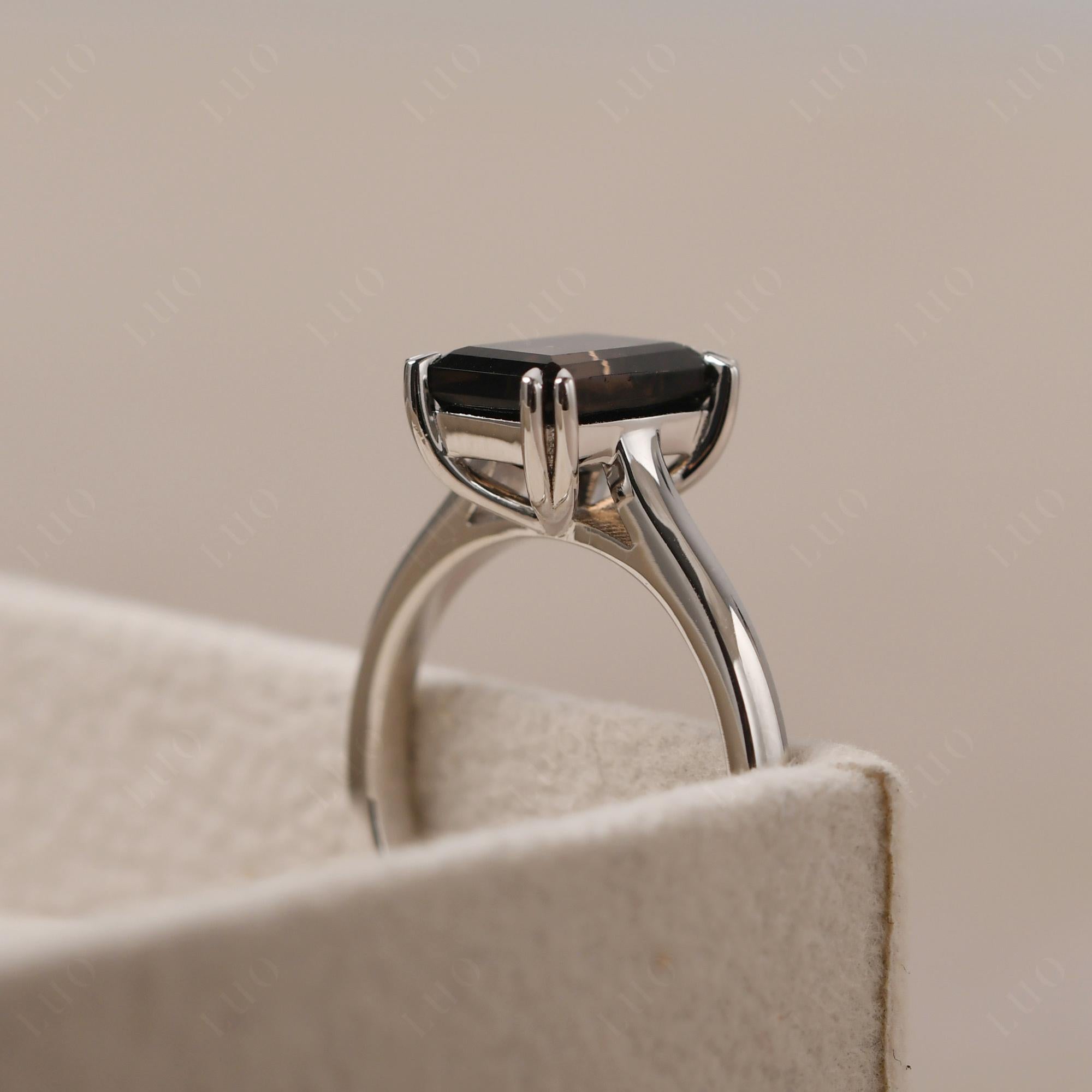 Emerald Cut Smoky Quartz Solitaire Wedding Ring - LUO Jewelry