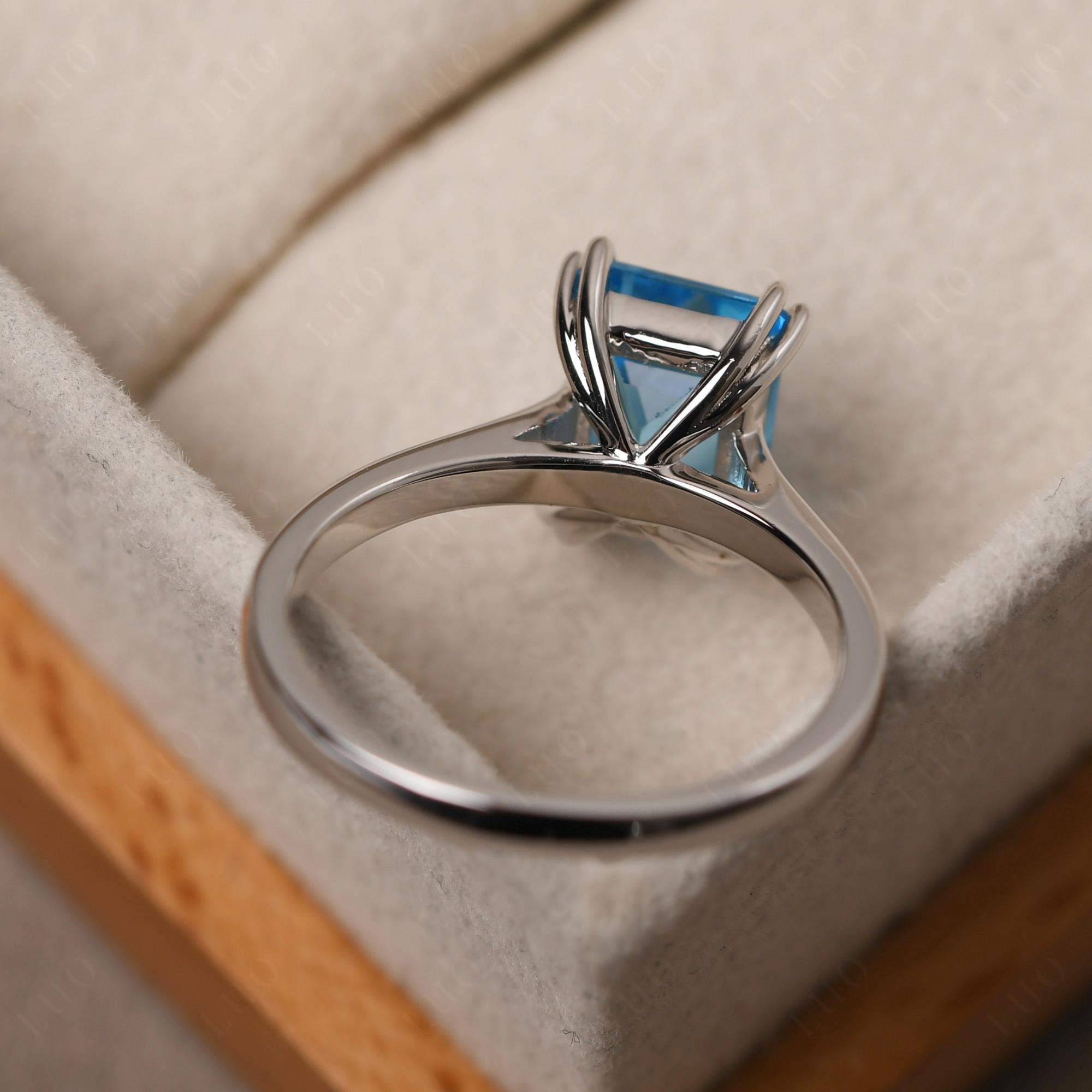 Emerald Cut Swiss Blue Topaz Solitaire Wedding Ring - LUO Jewelry
